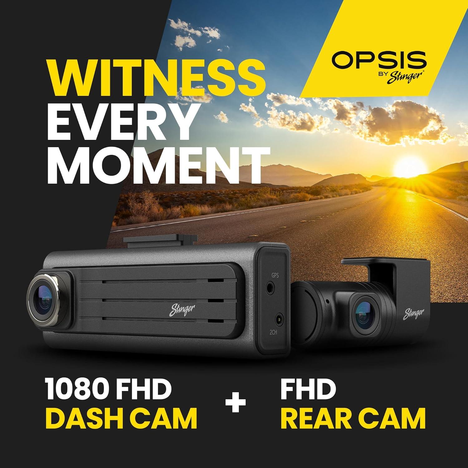 Cámara de tablero Stinger OPSIS Full HD 1080p con cámara trasera