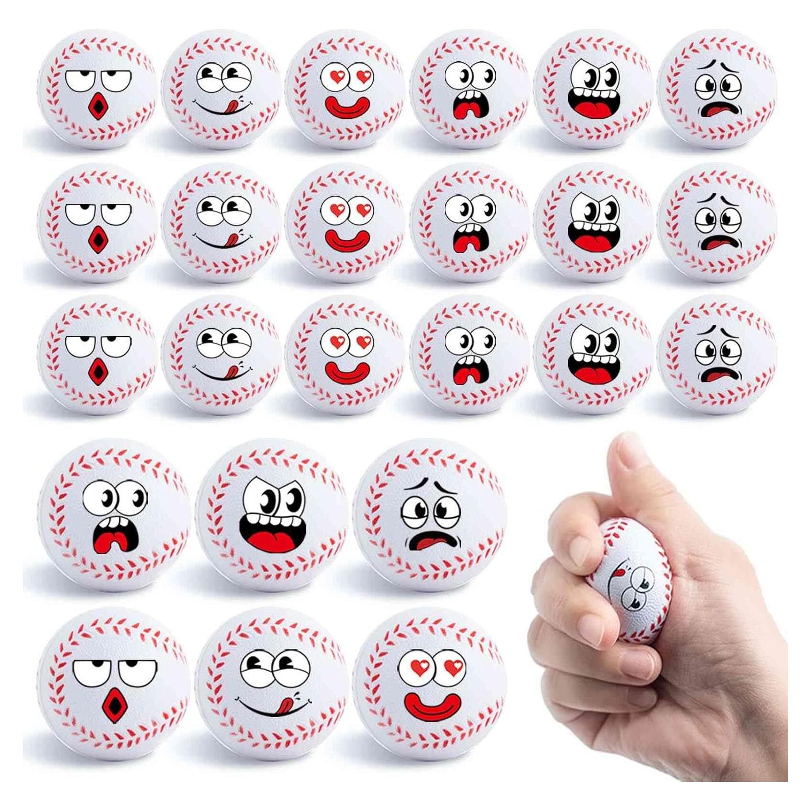 24 Mini Pelotas de Estrés de Béisbol con Caras Divertidas