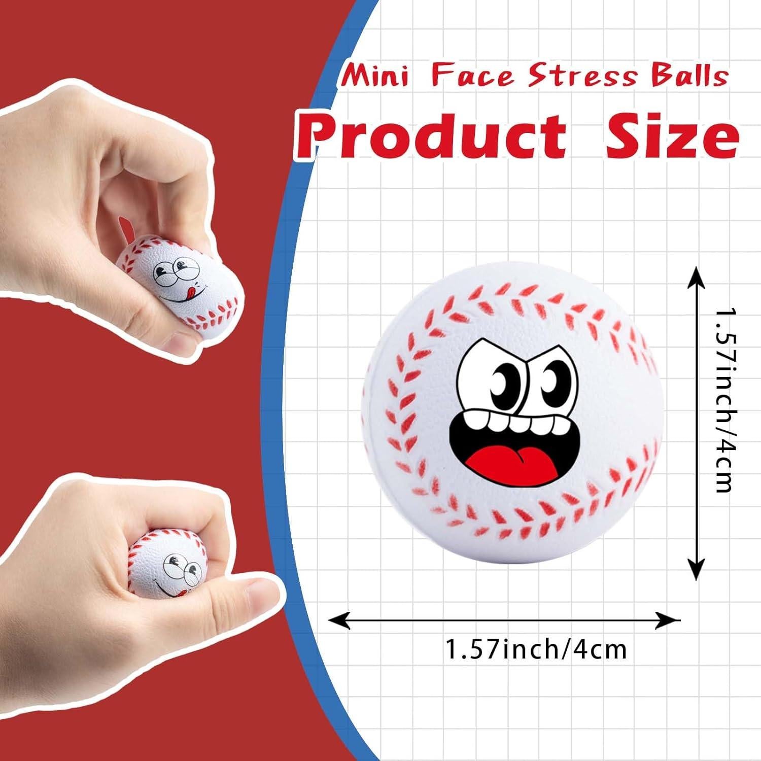 24 Mini Pelotas de Estrés de Béisbol con Caras Divertidas
