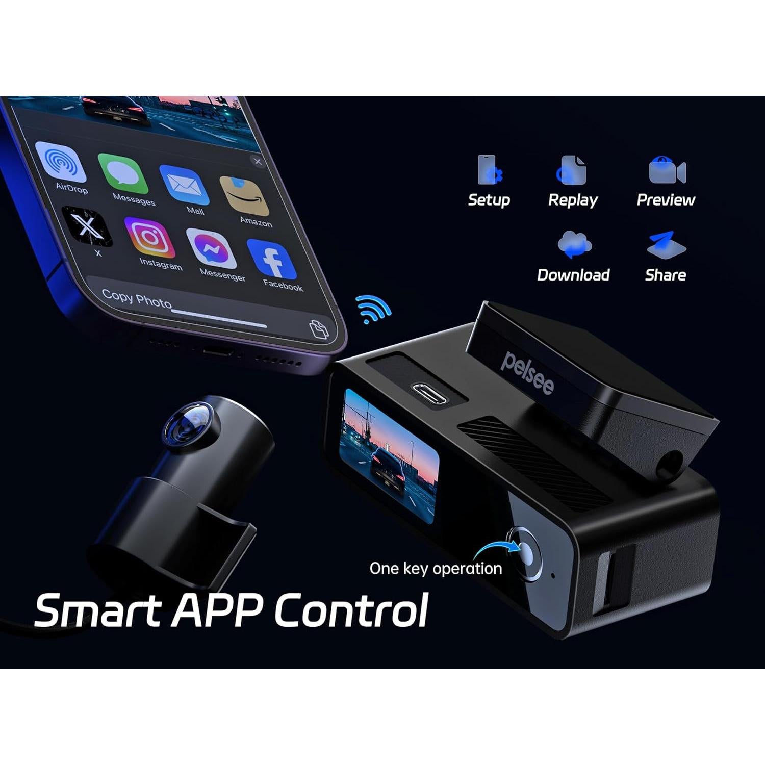 Pelsee P1 Duo 4K Dash Cam Front and Rear, 64GB SD Card, 4K+1080P Dual Dash Camera for Cars, Wi-Fi & App Control, 1.5’’IPS Display Car Camera, Voice Control, Night Vision, 24H Parking Mode, G-Sensor