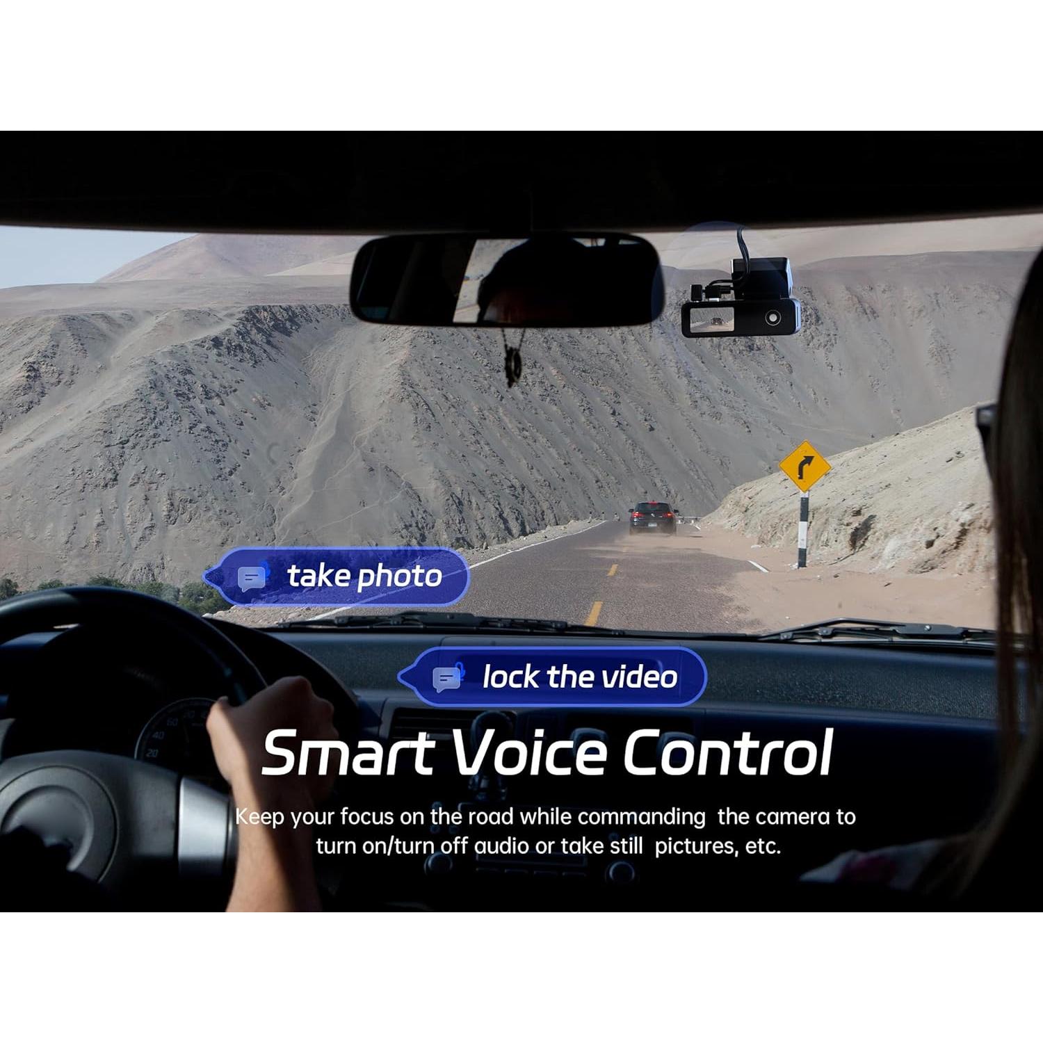 Pelsee P1 Duo 4K Dash Cam Front and Rear, 64GB SD Card, 4K+1080P Dual Dash Camera for Cars, Wi-Fi & App Control, 1.5’’IPS Display Car Camera, Voice Control, Night Vision, 24H Parking Mode, G-Sensor