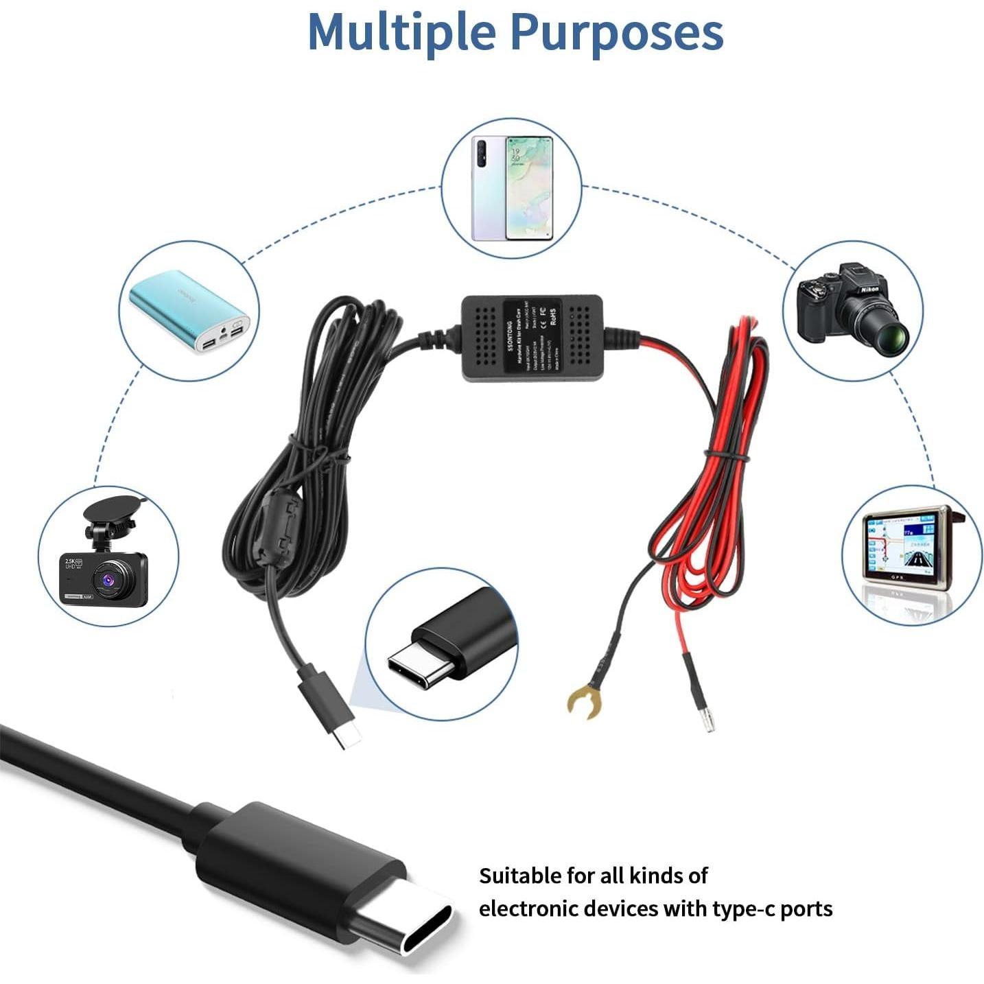 Kit de Cableado Duro USB Tipo C 12V-24V para Cámara