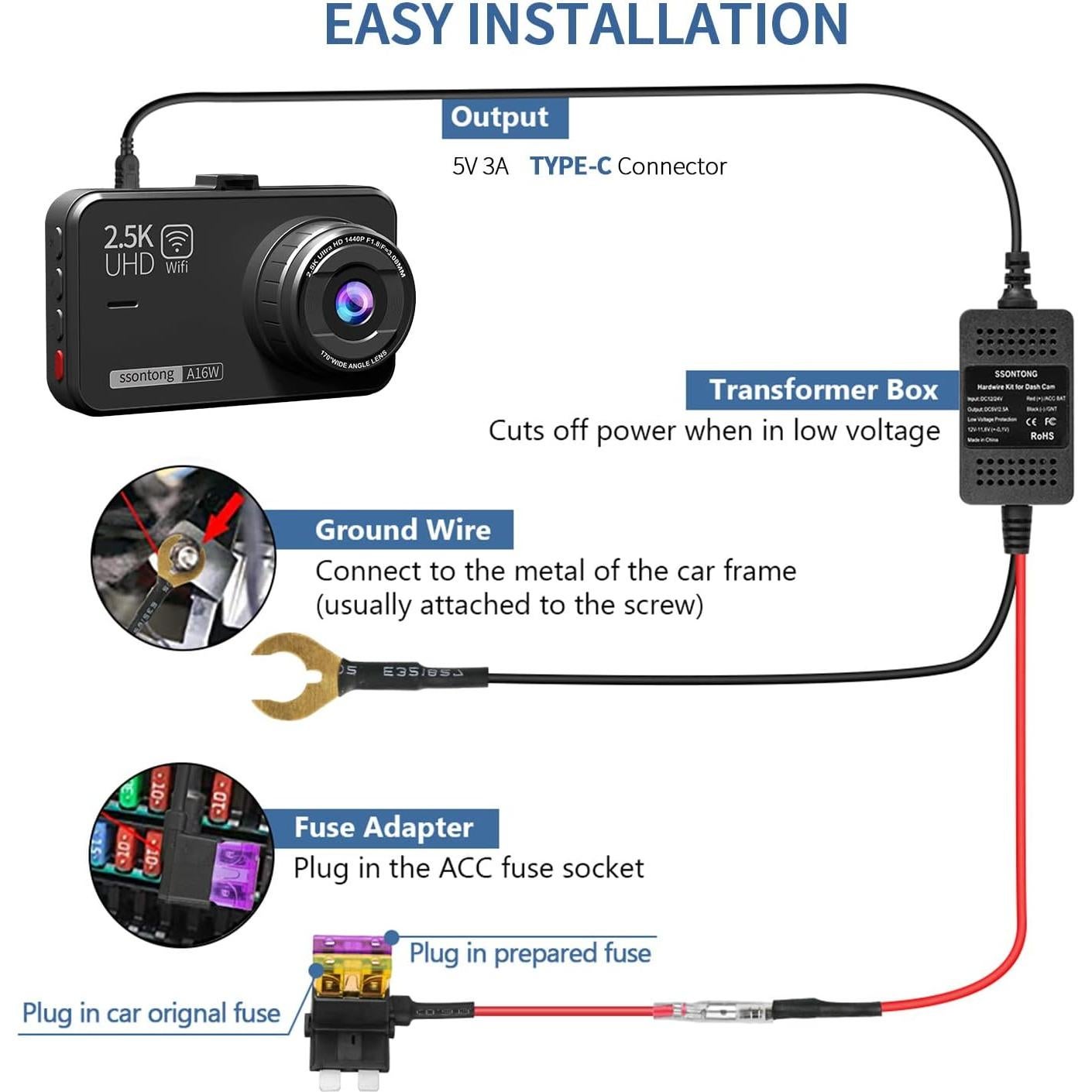 Kit de Cableado Duro USB Tipo C 12V-24V para Cámara