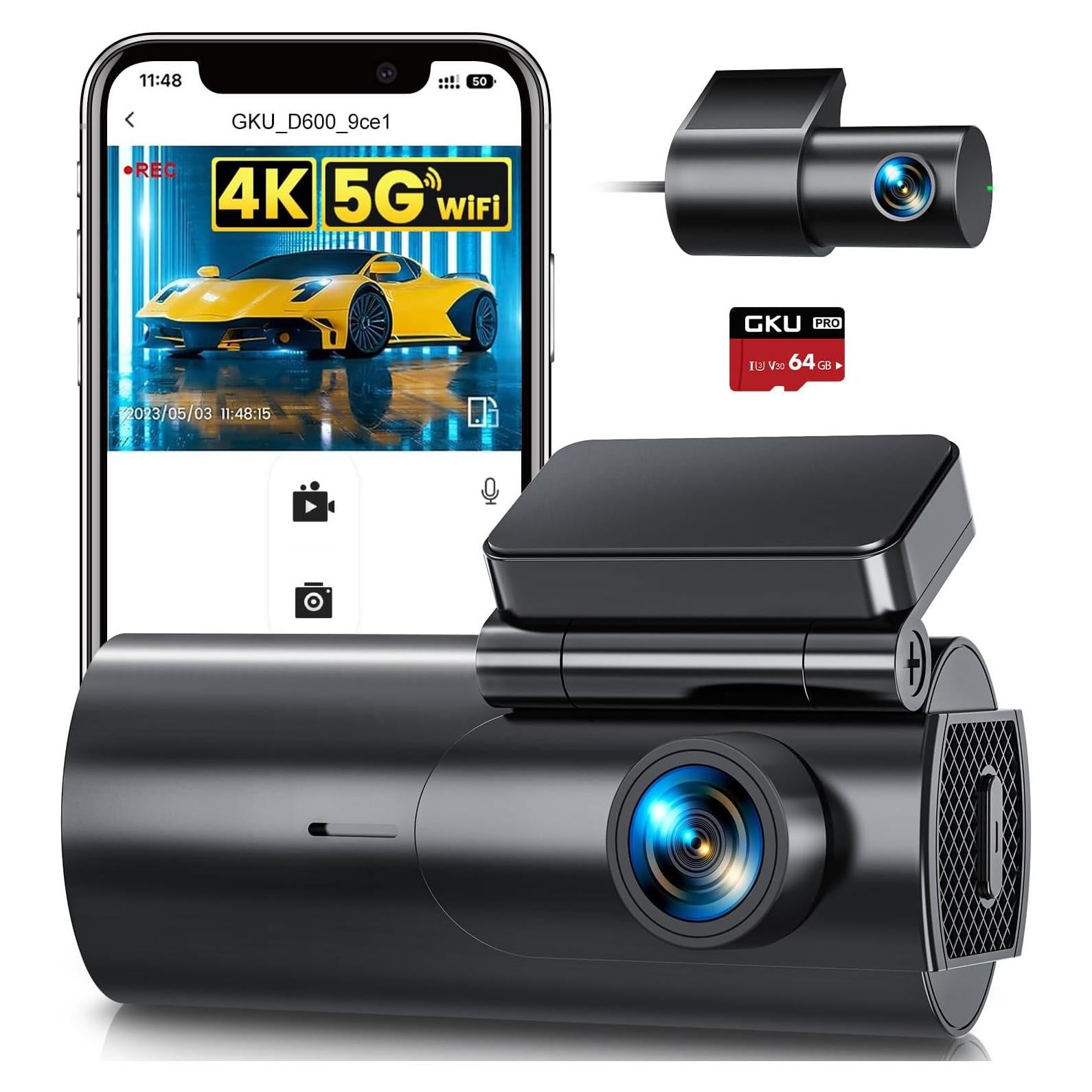 Cámara Dash GKU D600 Doble 4K+1080P con WiFi y G-Sensor