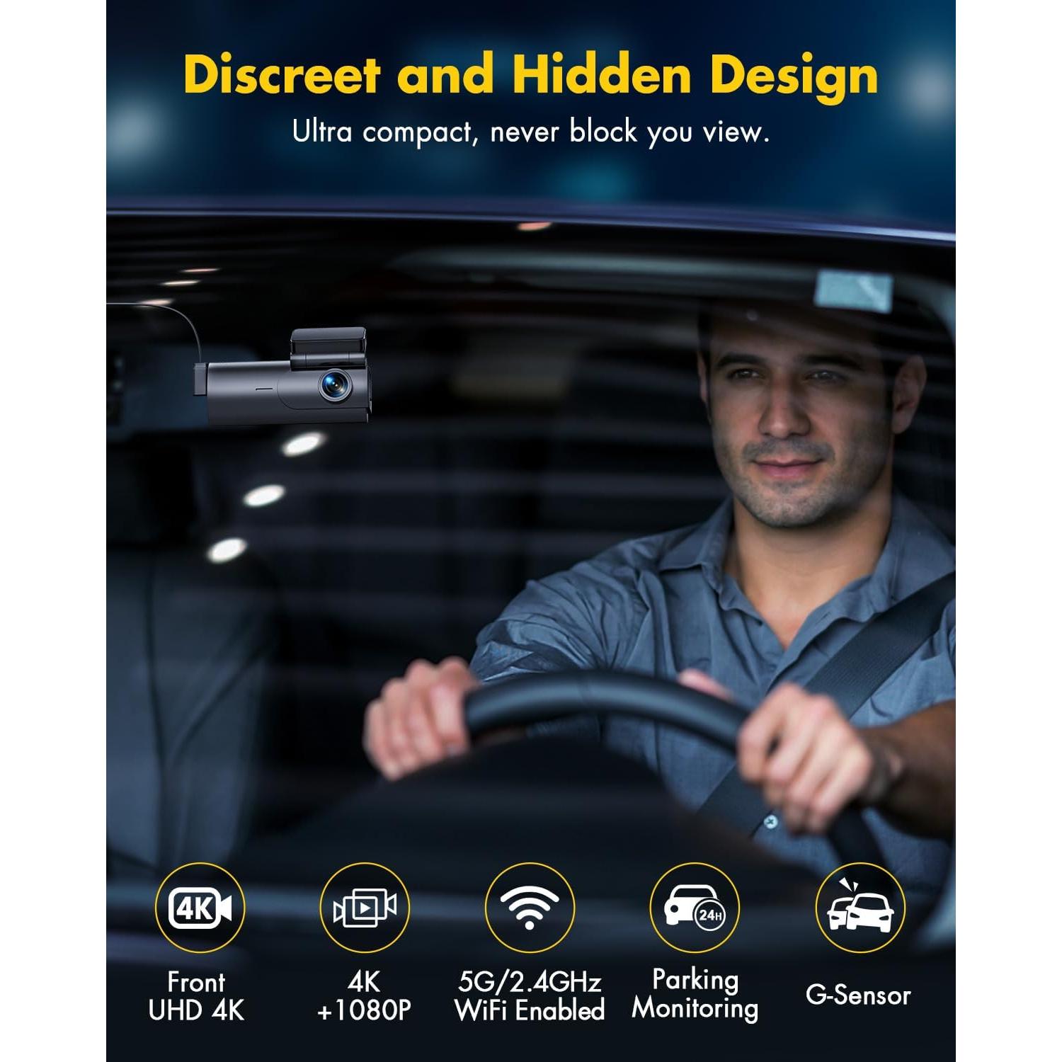 Cámara Dash GKU D600 Doble 4K+1080P con WiFi y G-Sensor