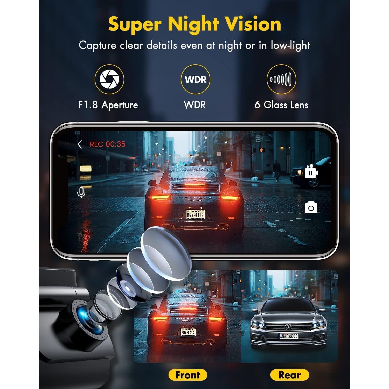 Cámara Dash GKU D600 Doble 4K+1080P con WiFi y G-Sensor