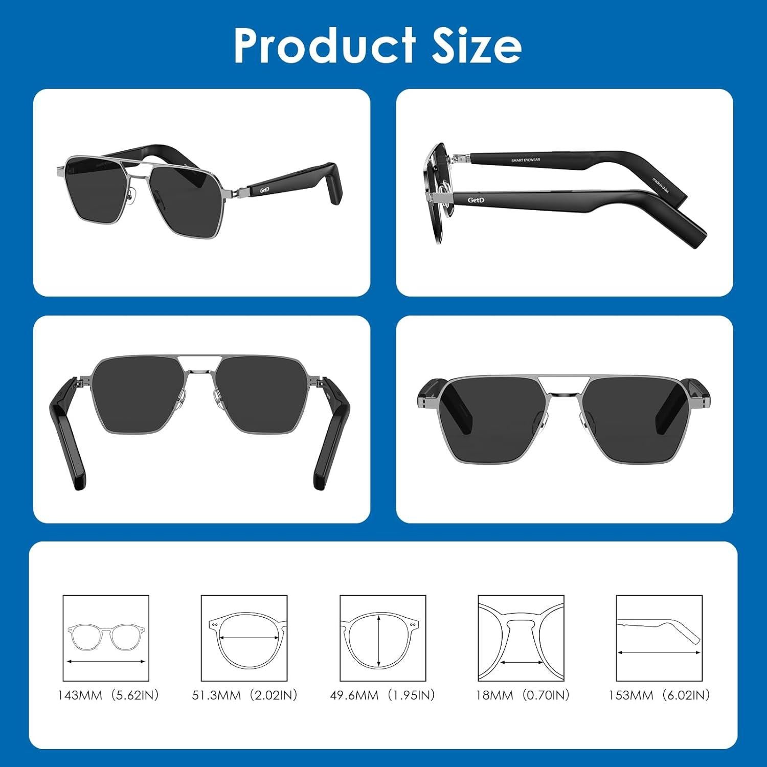 Gafas Inteligentes GetD Polarizadas Gris Oscuro con Bluetooth