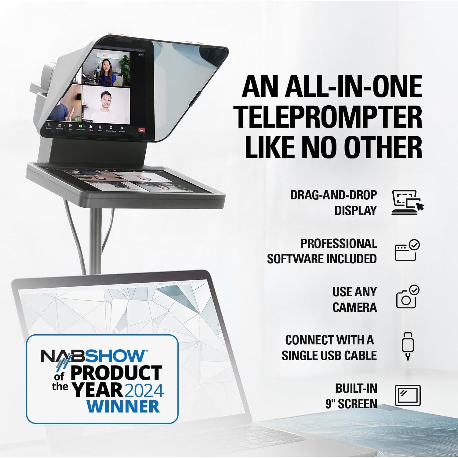 Elgato Prompter – Teleprompter with Built-in Screen for YouTube, Twitch, Zoom, MS Teams and more, Supports DSLR/Webcam/Smartphone, Drag & Drop Monitor Display, Works with Mac/PC & Stream Deck