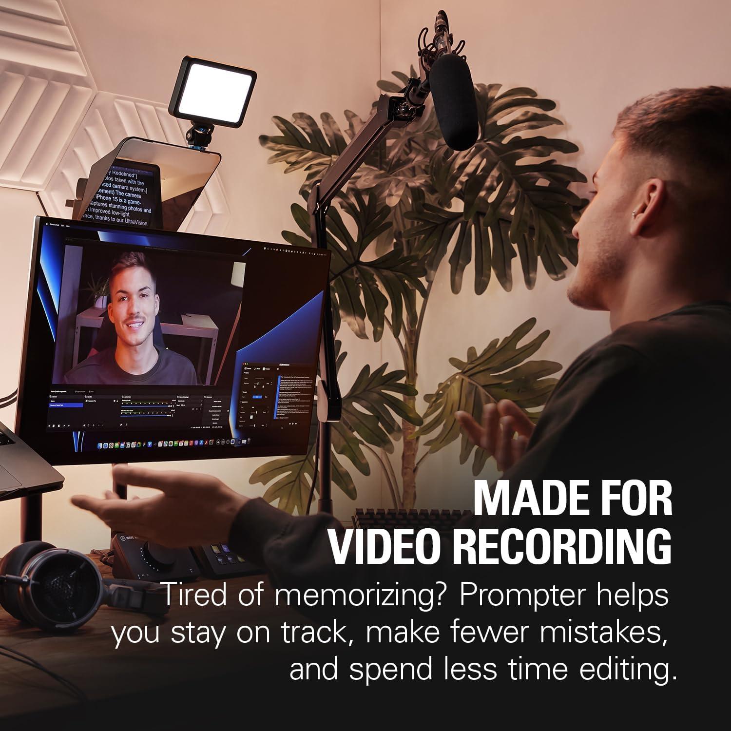 Elgato Prompter – Teleprompter with Built-in Screen for YouTube, Twitch, Zoom, MS Teams and more, Supports DSLR/Webcam/Smartphone, Drag & Drop Monitor Display, Works with Mac/PC & Stream Deck