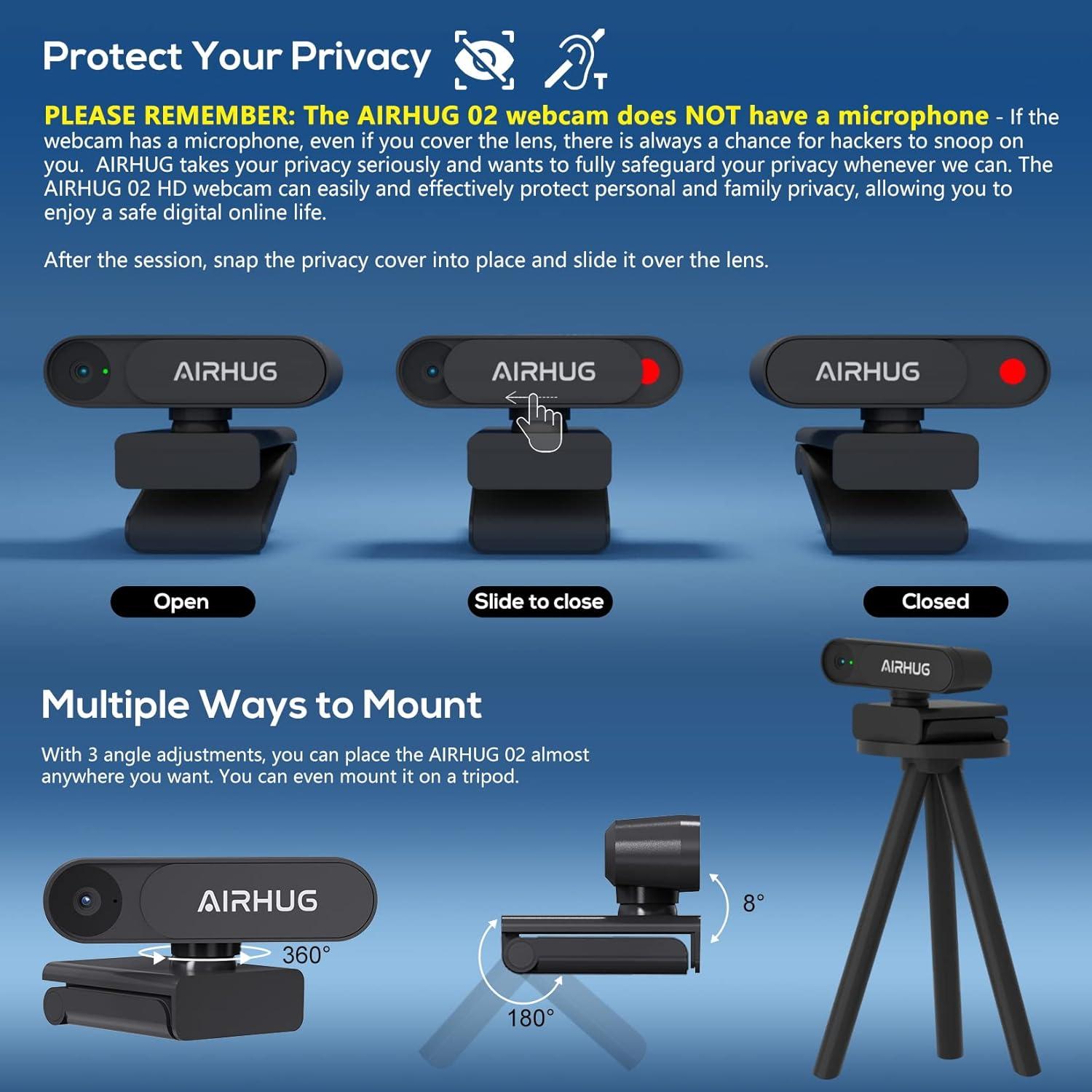 Webcam AIRHUG 02 2K Sin Micrófono 78° Gran Angular