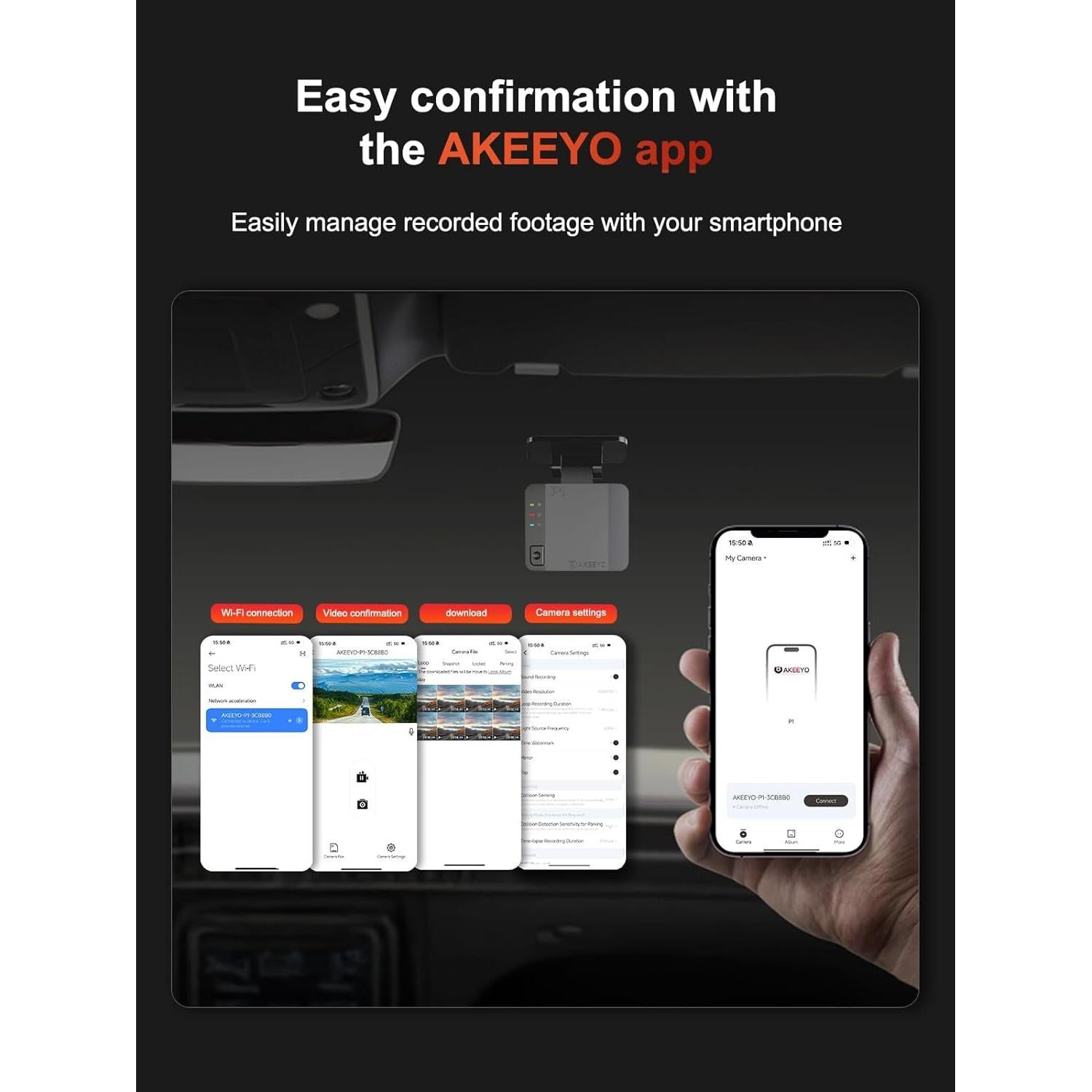 Cámara Dash Cam AKEEYO P1 1080P WiFi con G-Sensor