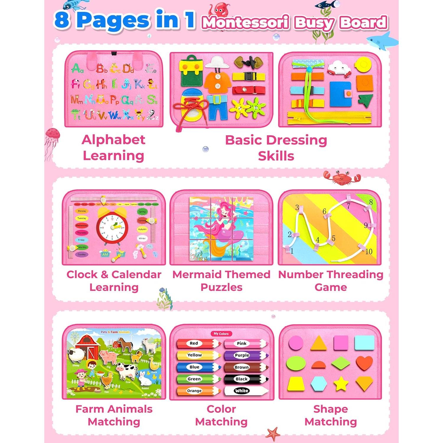 Busy Board Montessori Gojmzo Rosa 8 Páginas Actividades