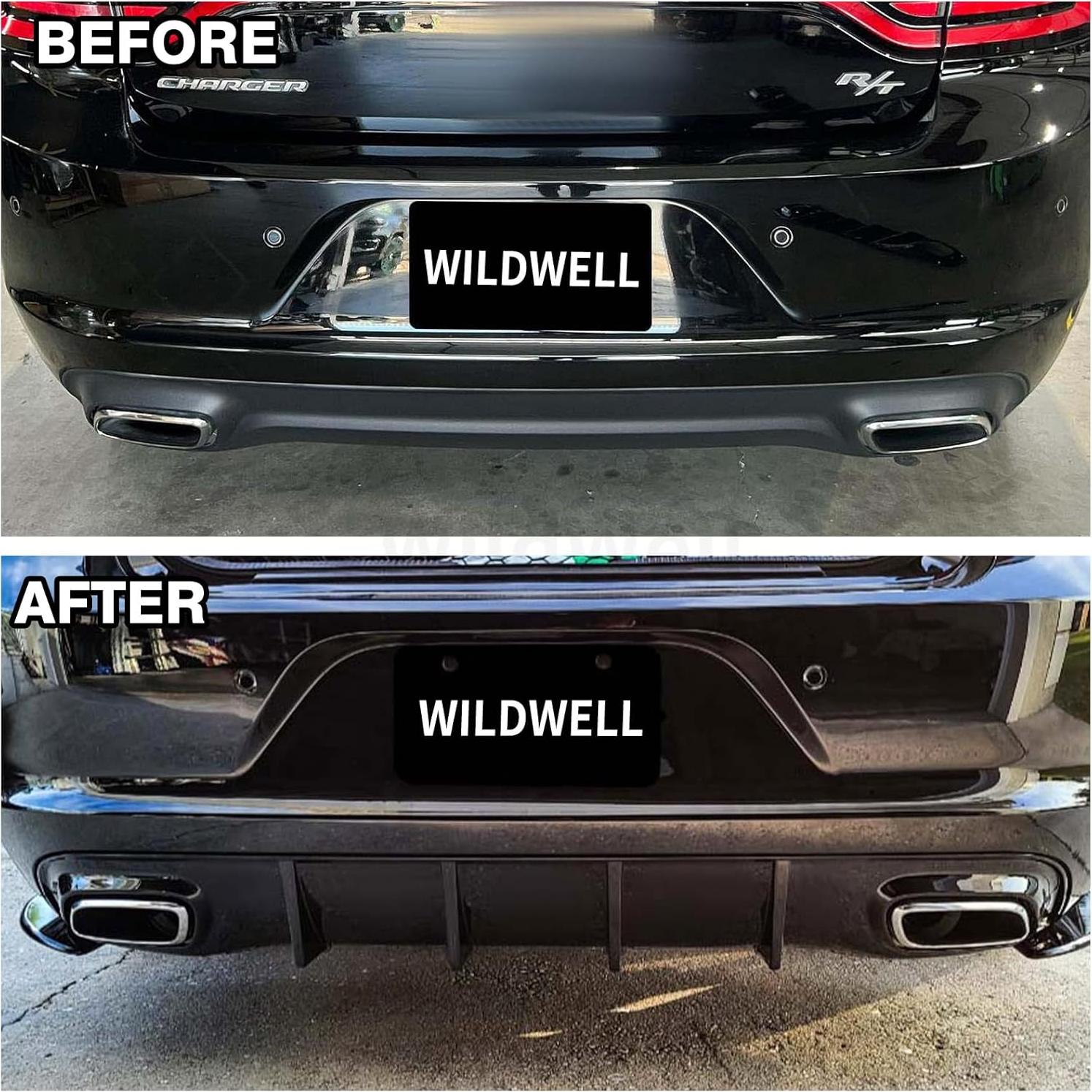 Difusor Trasero WildWell para Dodge Charger 2015-2024 Negro Brillante