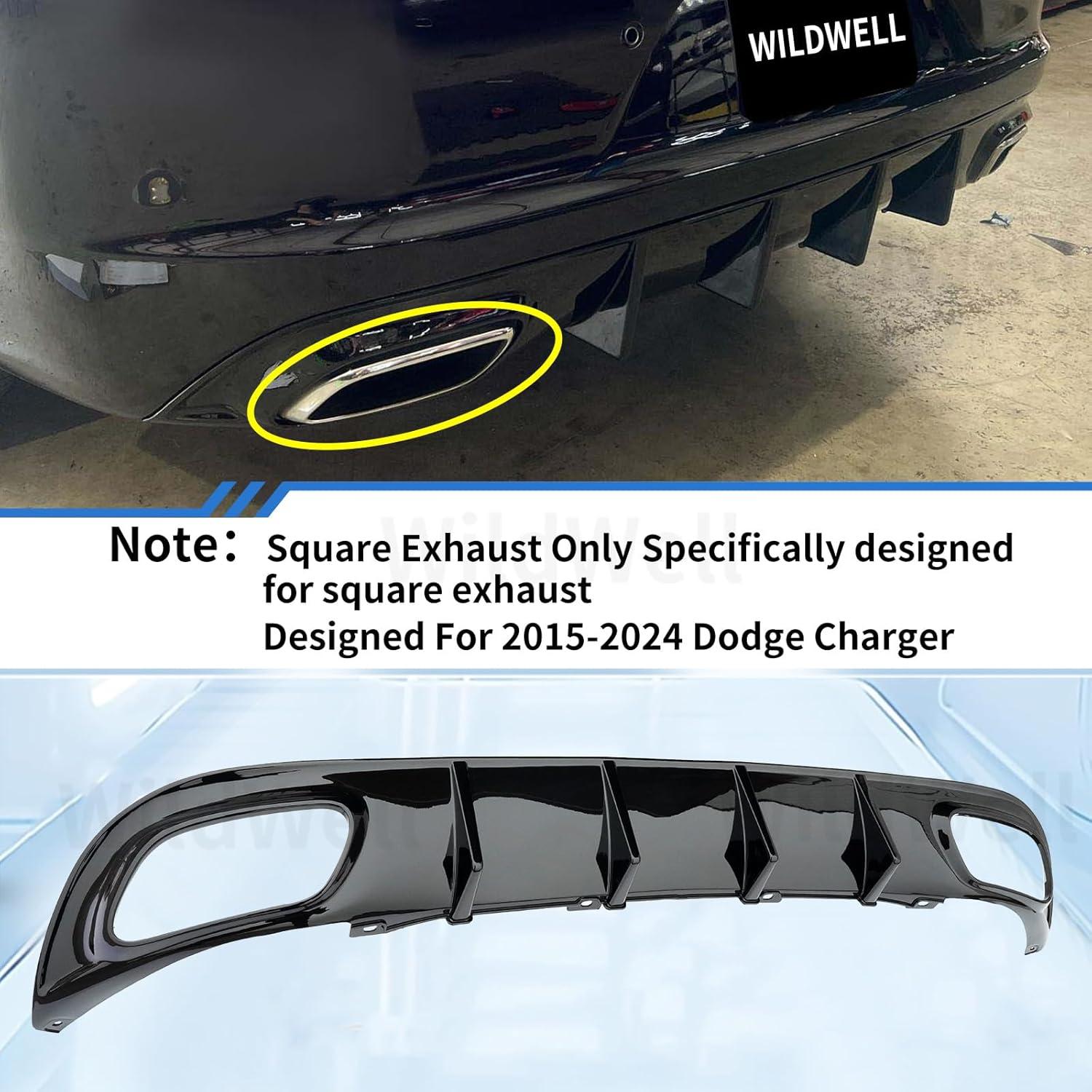 Difusor Trasero WildWell para Dodge Charger 2015-2024 Negro Brillante