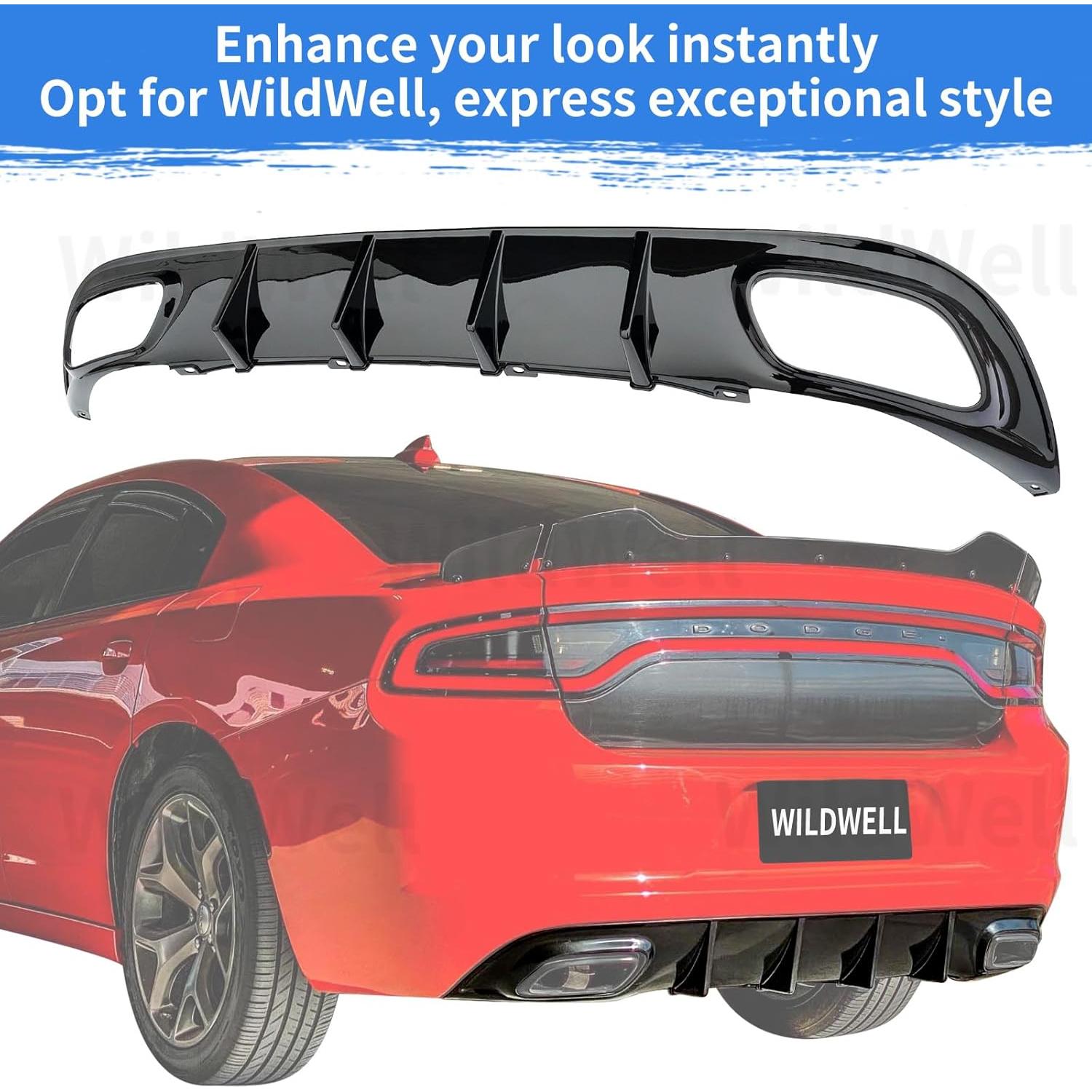 Difusor Trasero WildWell para Dodge Charger 2015-2024 Negro Brillante