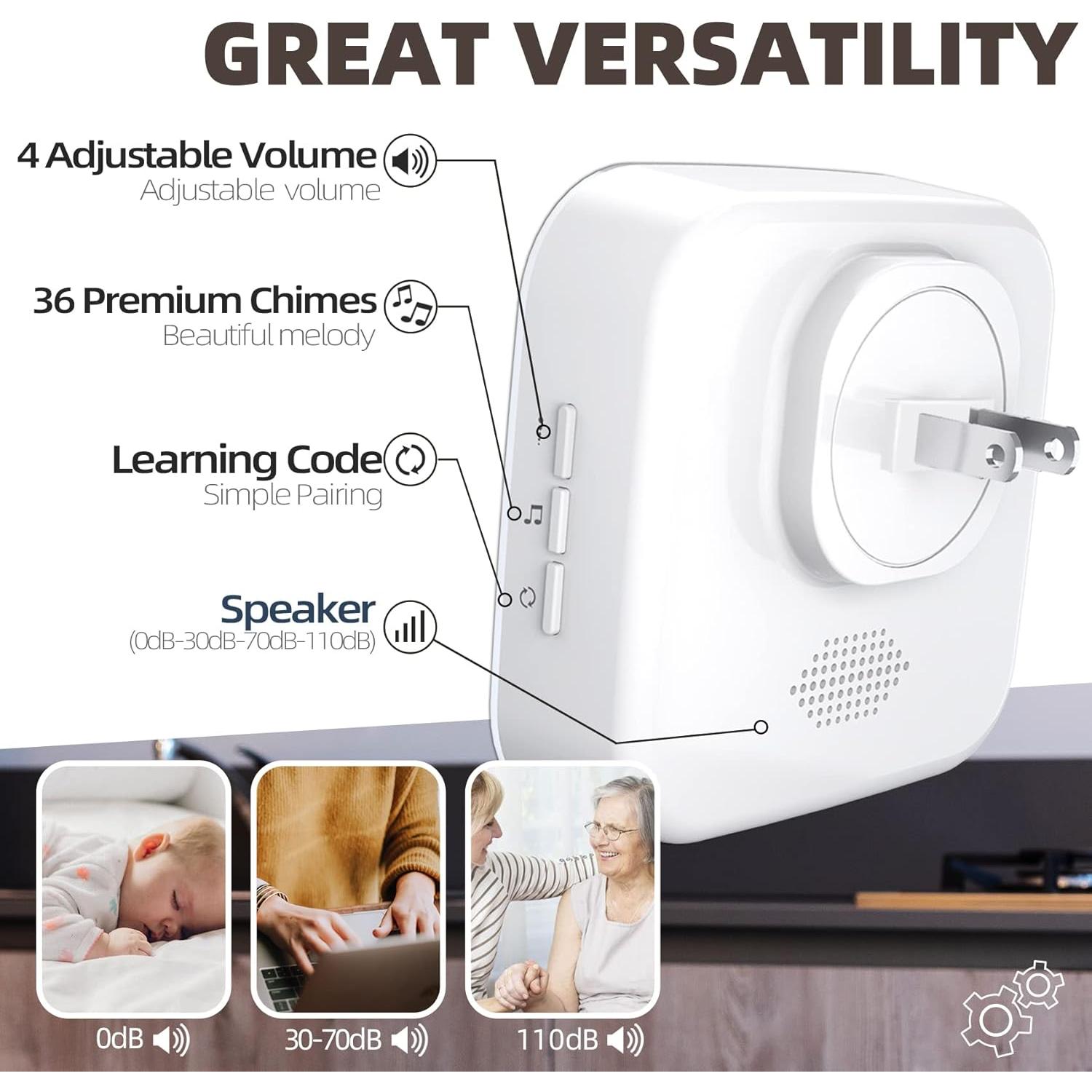 Timbre Inalámbrico FUHONGRUI 1200m 36 Tonos 2 Receptores