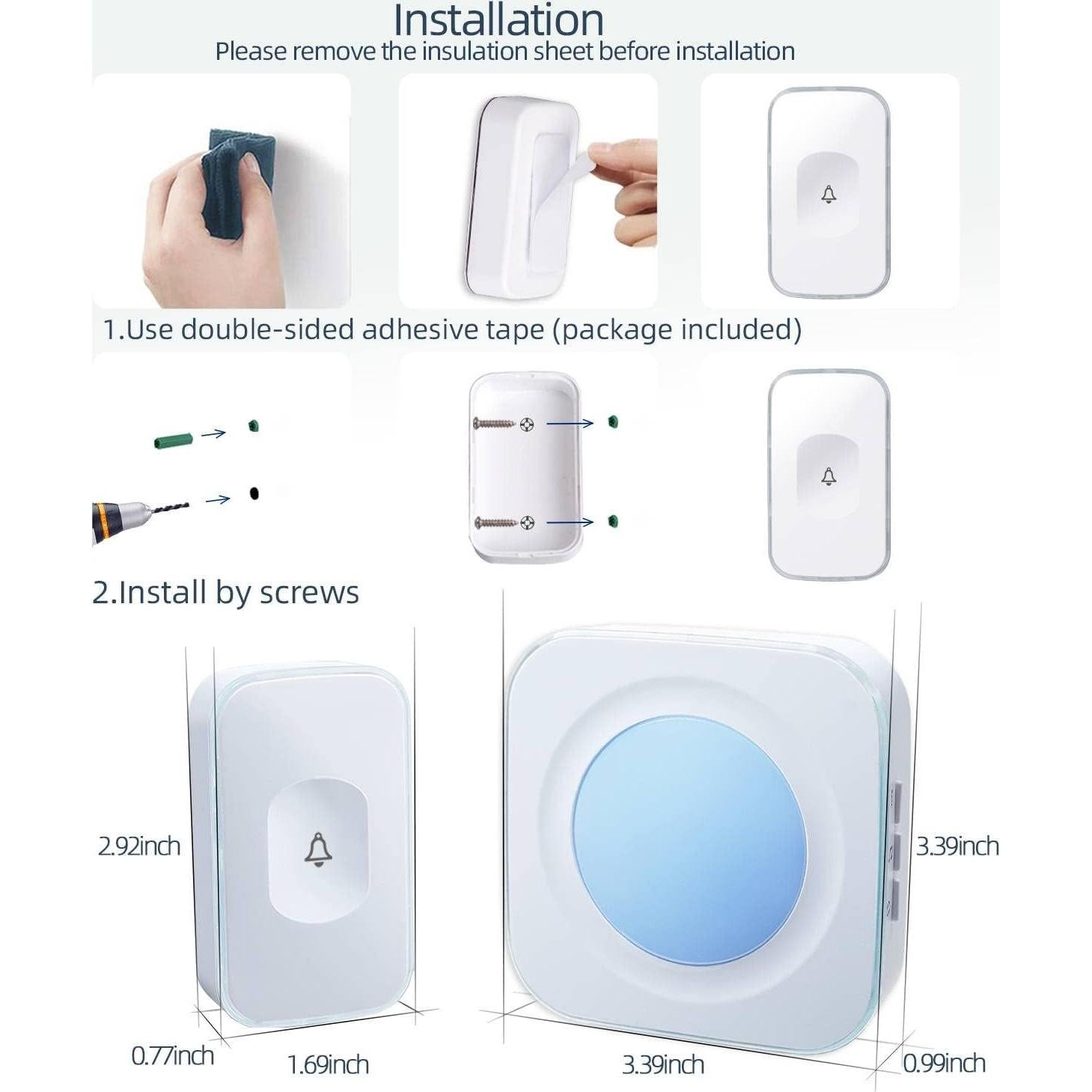 Timbre Inalámbrico FUHONGRUI 1200m 36 Tonos 2 Receptores