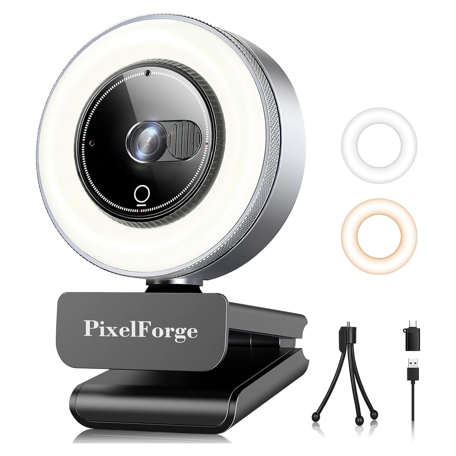 Cámara Web 2K PixelForge con Micrófono y Luz Ajustable