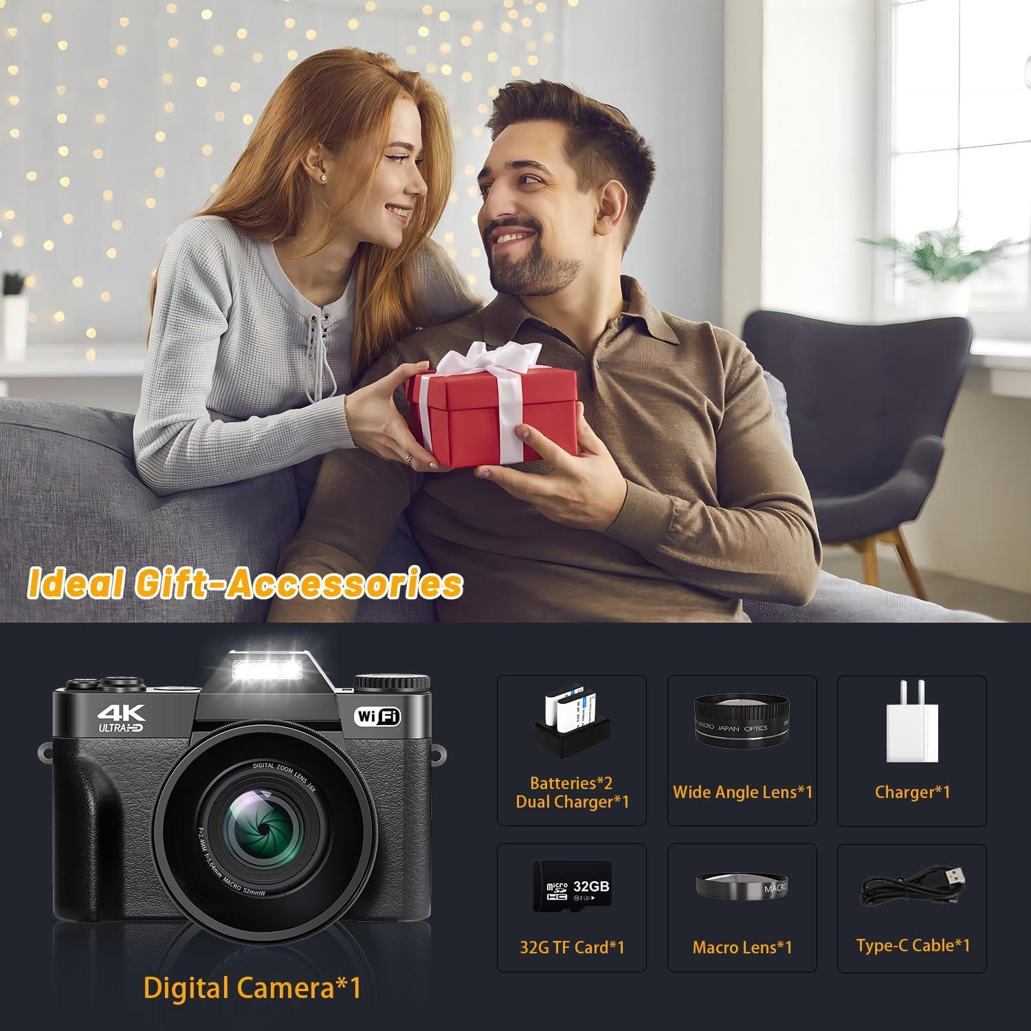 Cámara Digital 4K NIKICAM WD02 56MP WiFi Pantalla 180°