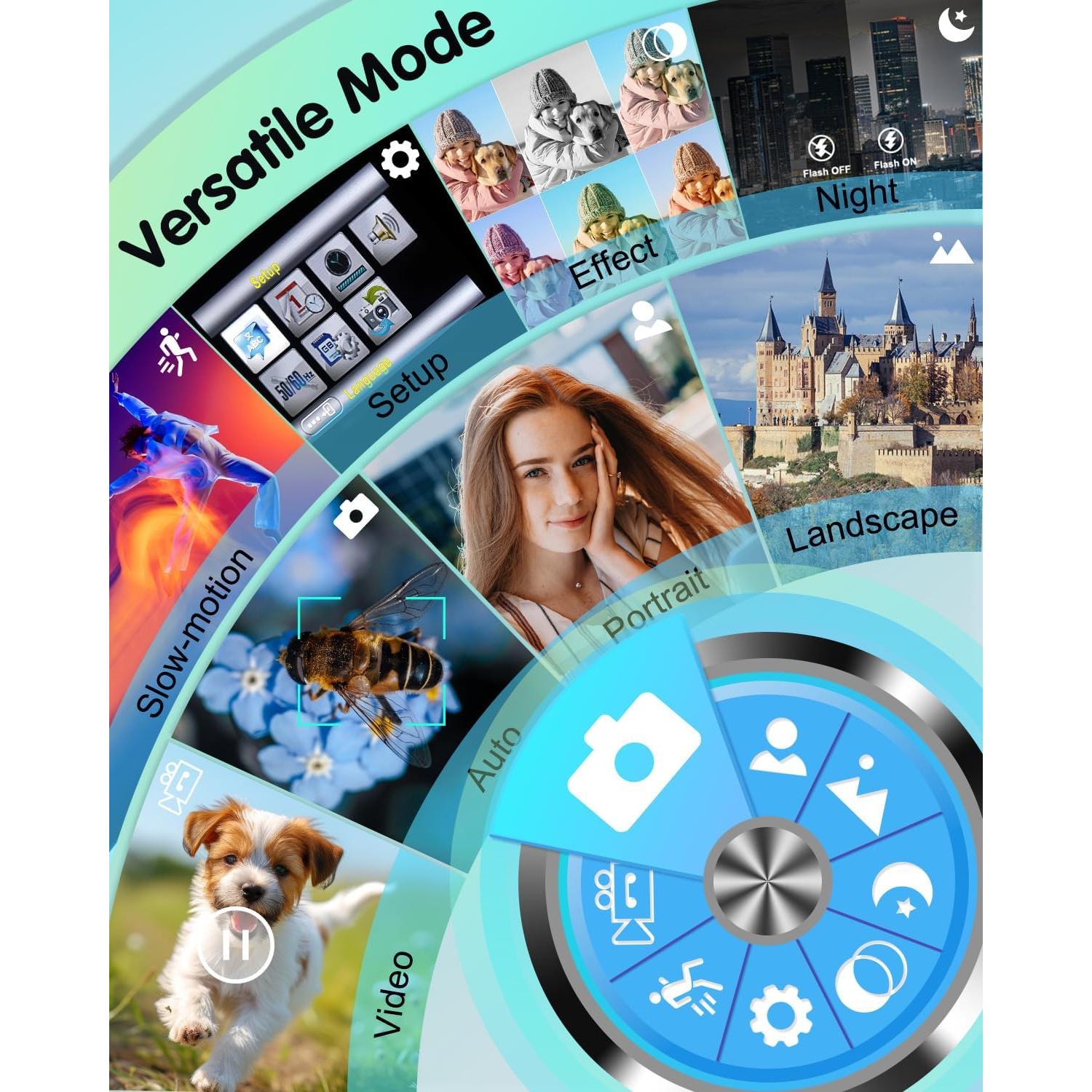 4K Digital Camera for Photography, 64MP Autofocus Vlogging Camera for YouTube with Selfie Lens, Compact Travel Video Camera with Flash, 16X Zoom, Anti-Shake, 32GB Card, 2 Batteries(Black)