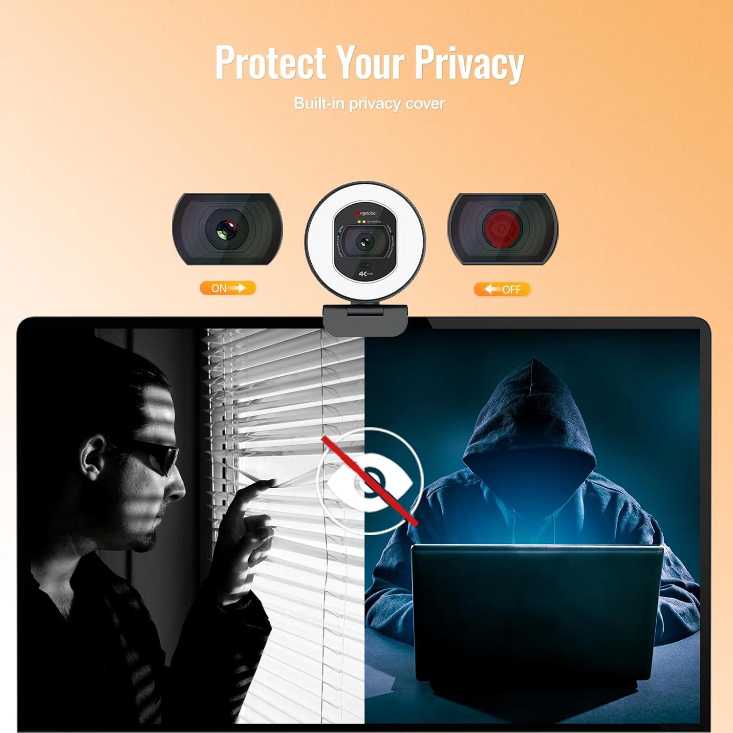 Cámara Web Angetube 4K 866Max con Luz y Micrófonos AI