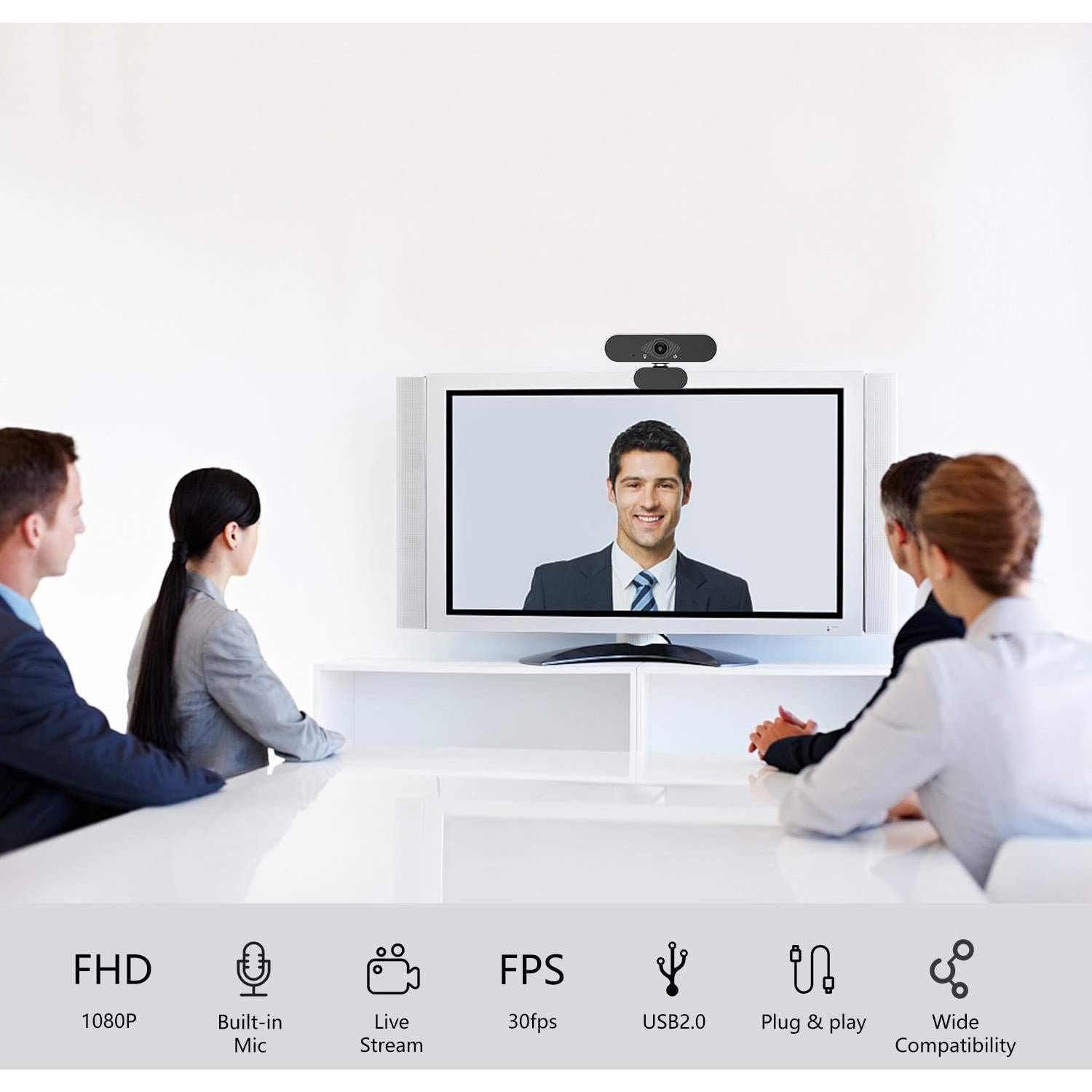 Webcam 1080P HD Wennyn con micrófono y tapa de privacidad