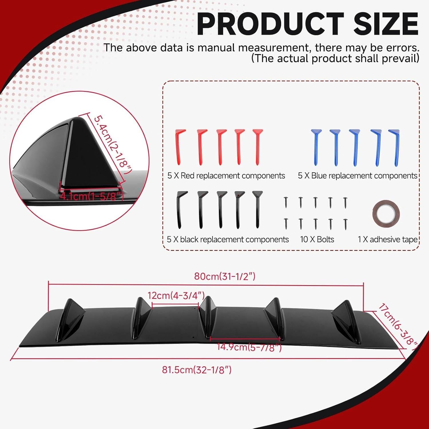 Difusor Trasero Universal JMTBNO 79cm Negro Brillante