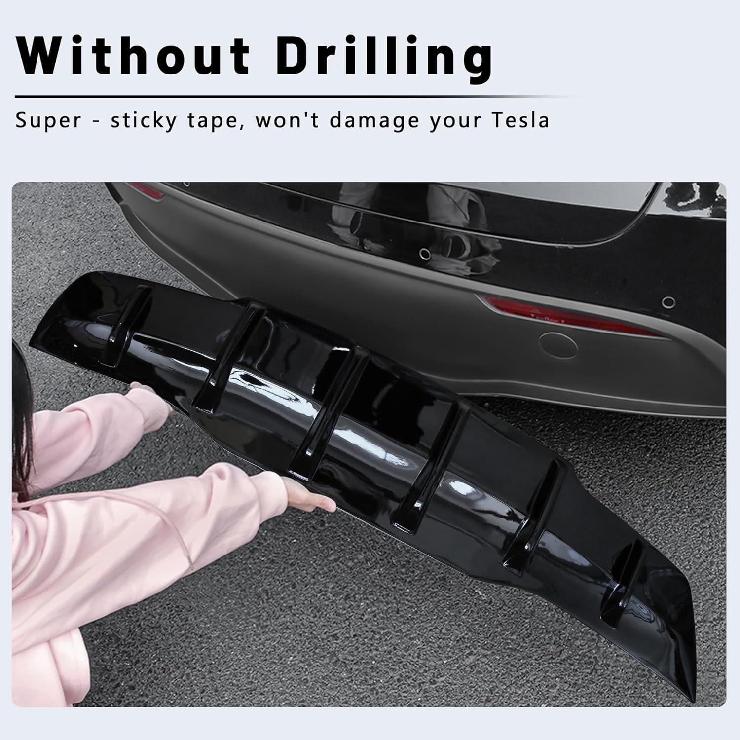 Difusor Trasero Tesla Modelo Y 2020-2024 Sin Perforación PP Negro