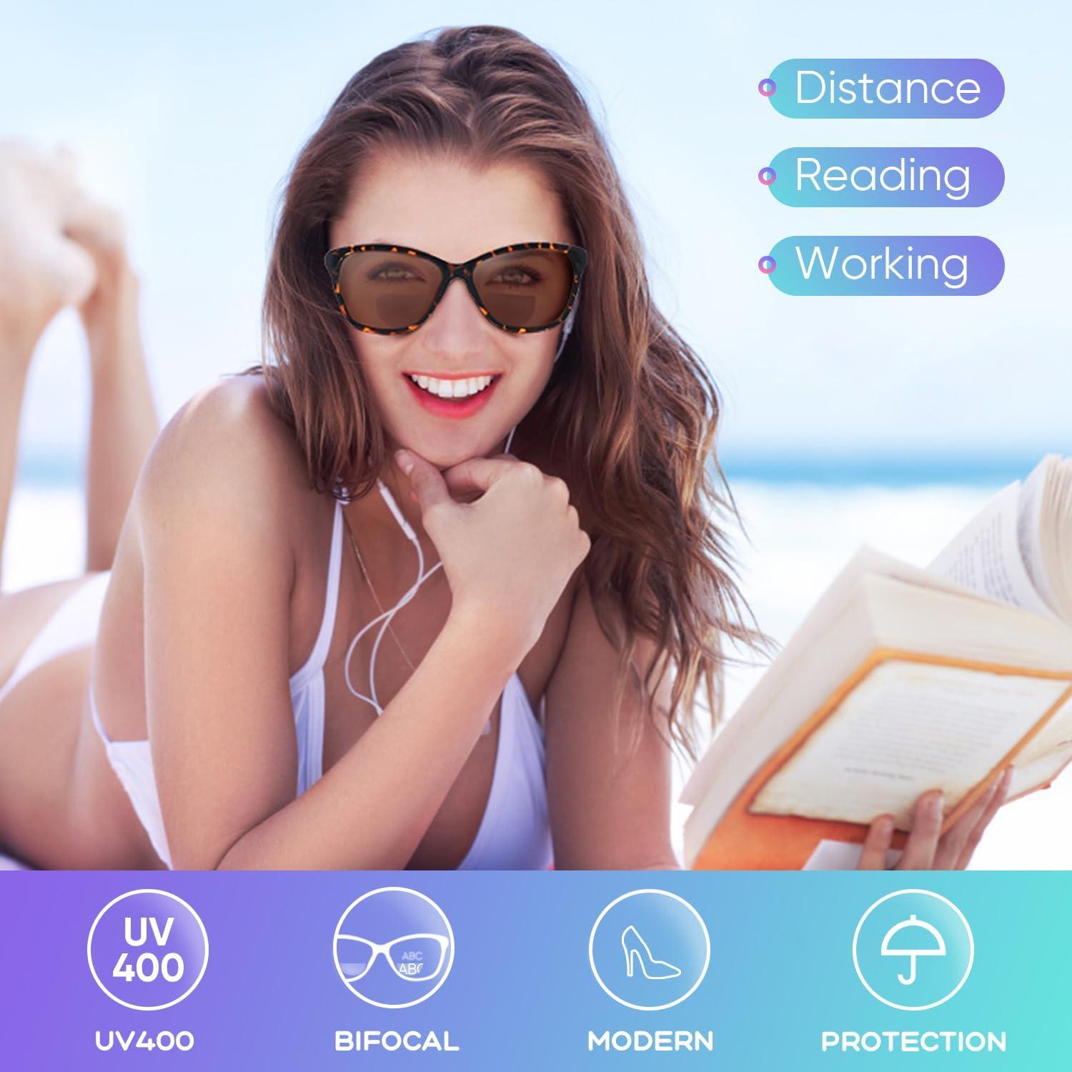 Gafas de sol bifocales UV400 para mujeres - 1 negra y 1 carey