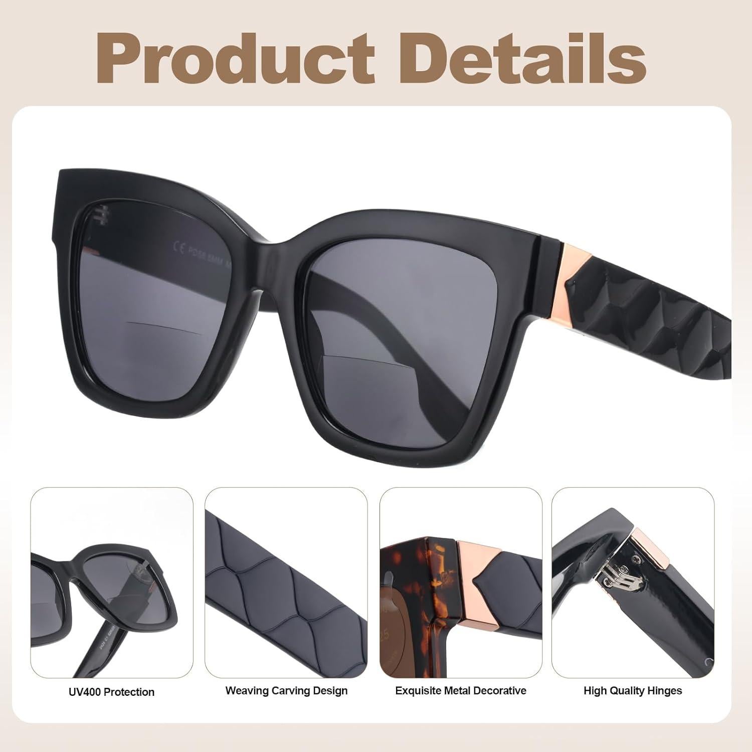 Gafas de sol bifocales SKYOLUY para mujer - UV400 - Negro y Tortuga