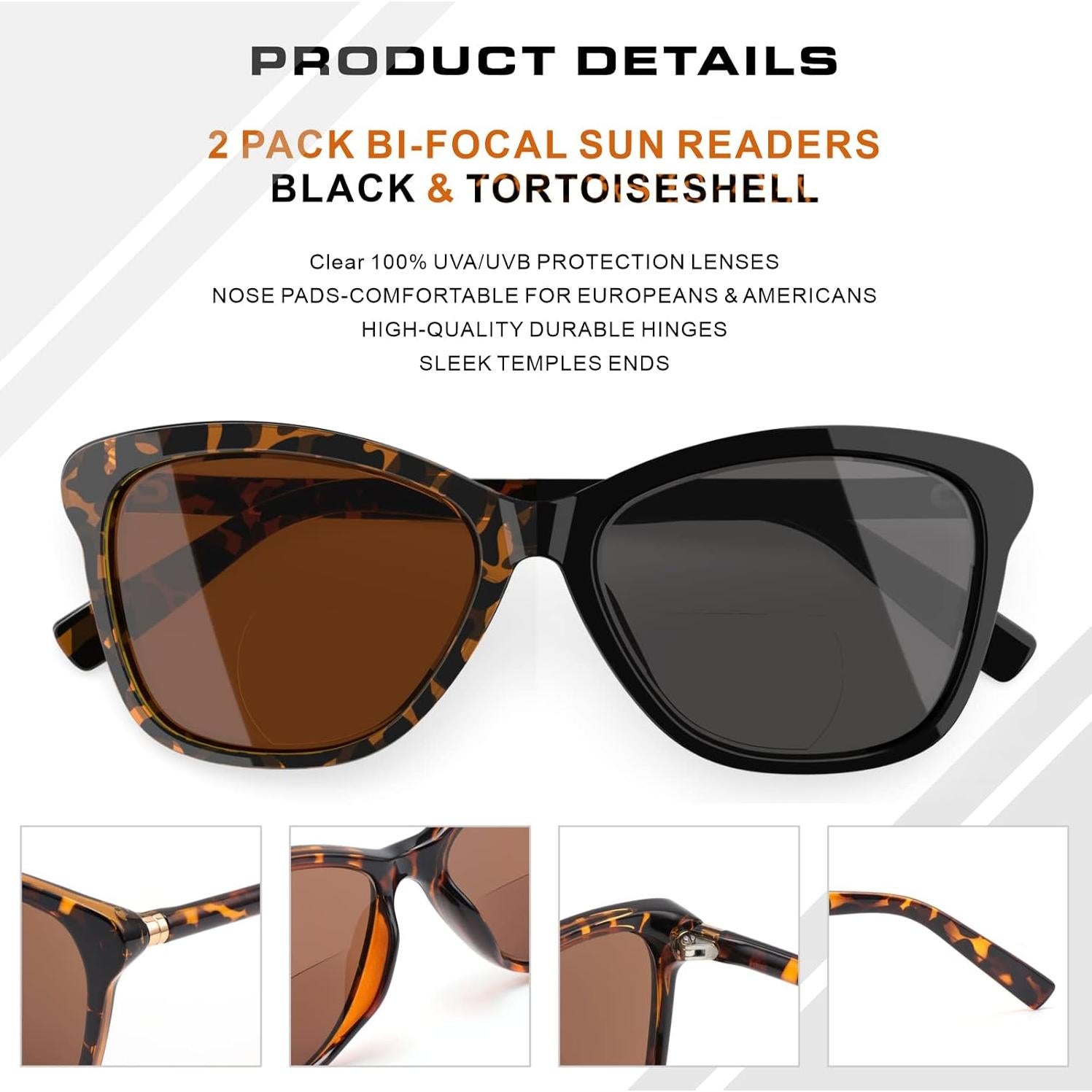 Gafas de sol bifocales SKYOLUY 2.5x UV400 1 negra y 1 carey