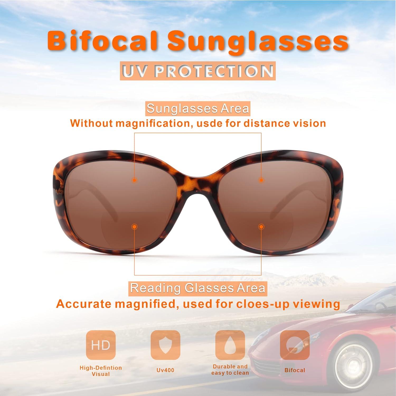 Gafas de sol bifocales UV400 para mujeres +1.5 2 paquetes