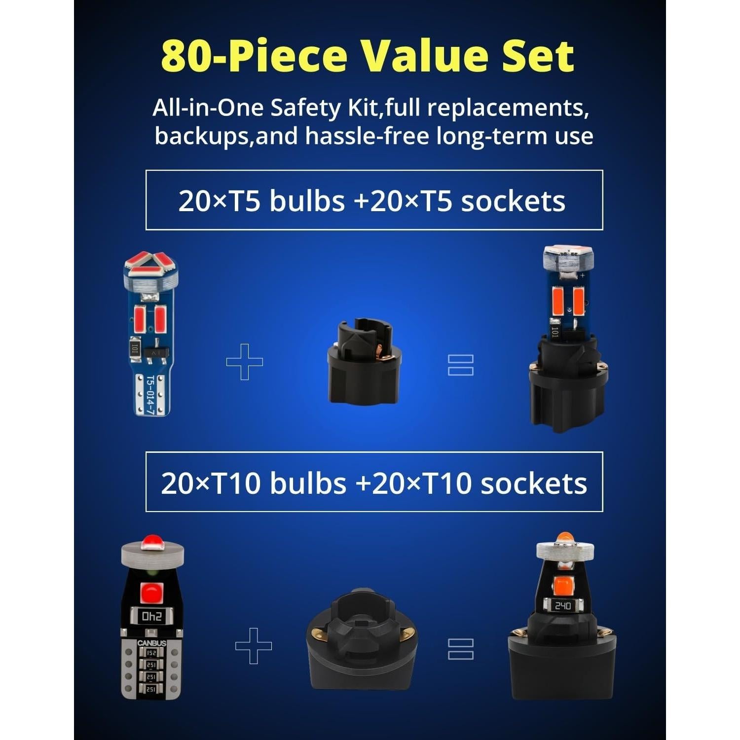 Paquete de 40 Bombillas LED T5 T10 WLJH 300 Lúmenes Rojo