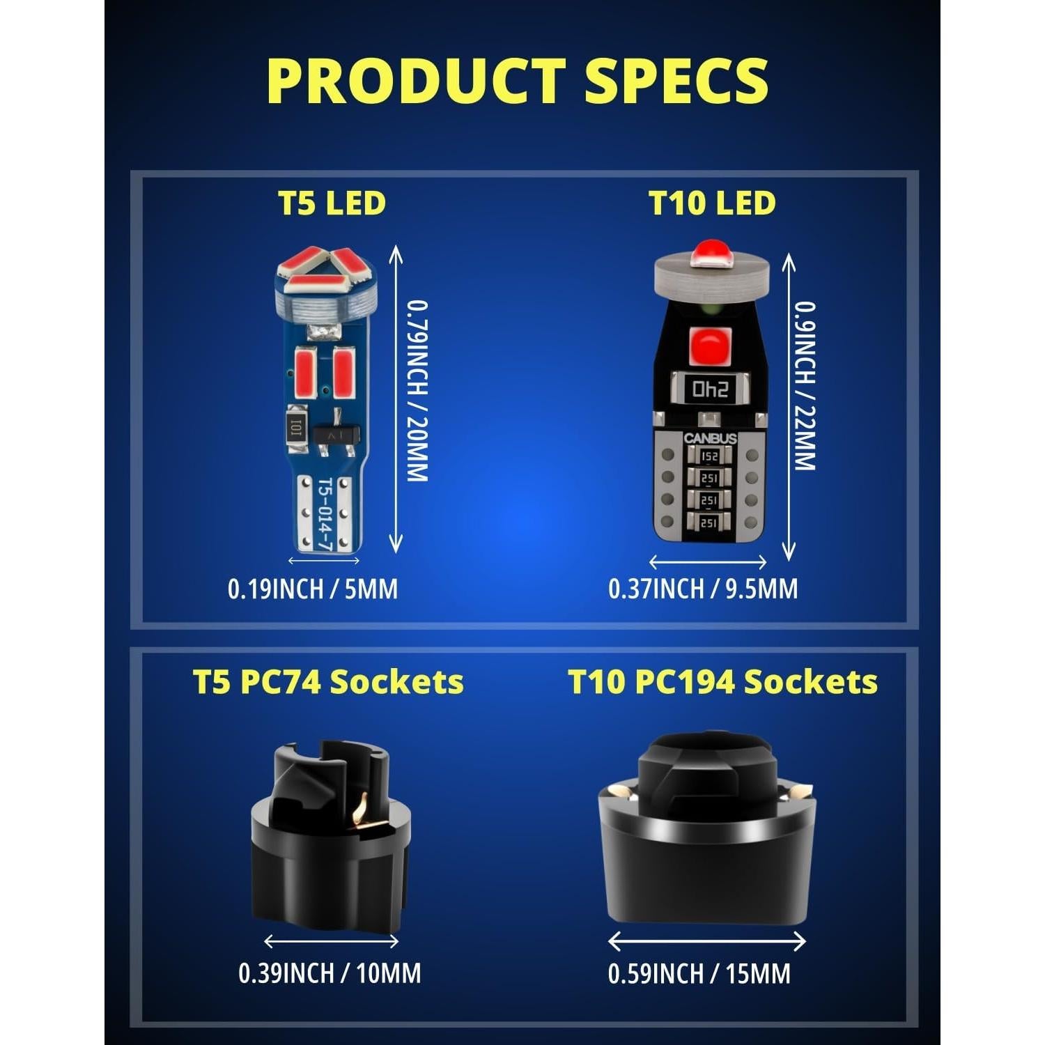 Paquete de 40 Bombillas LED T5 T10 WLJH 300 Lúmenes Rojo