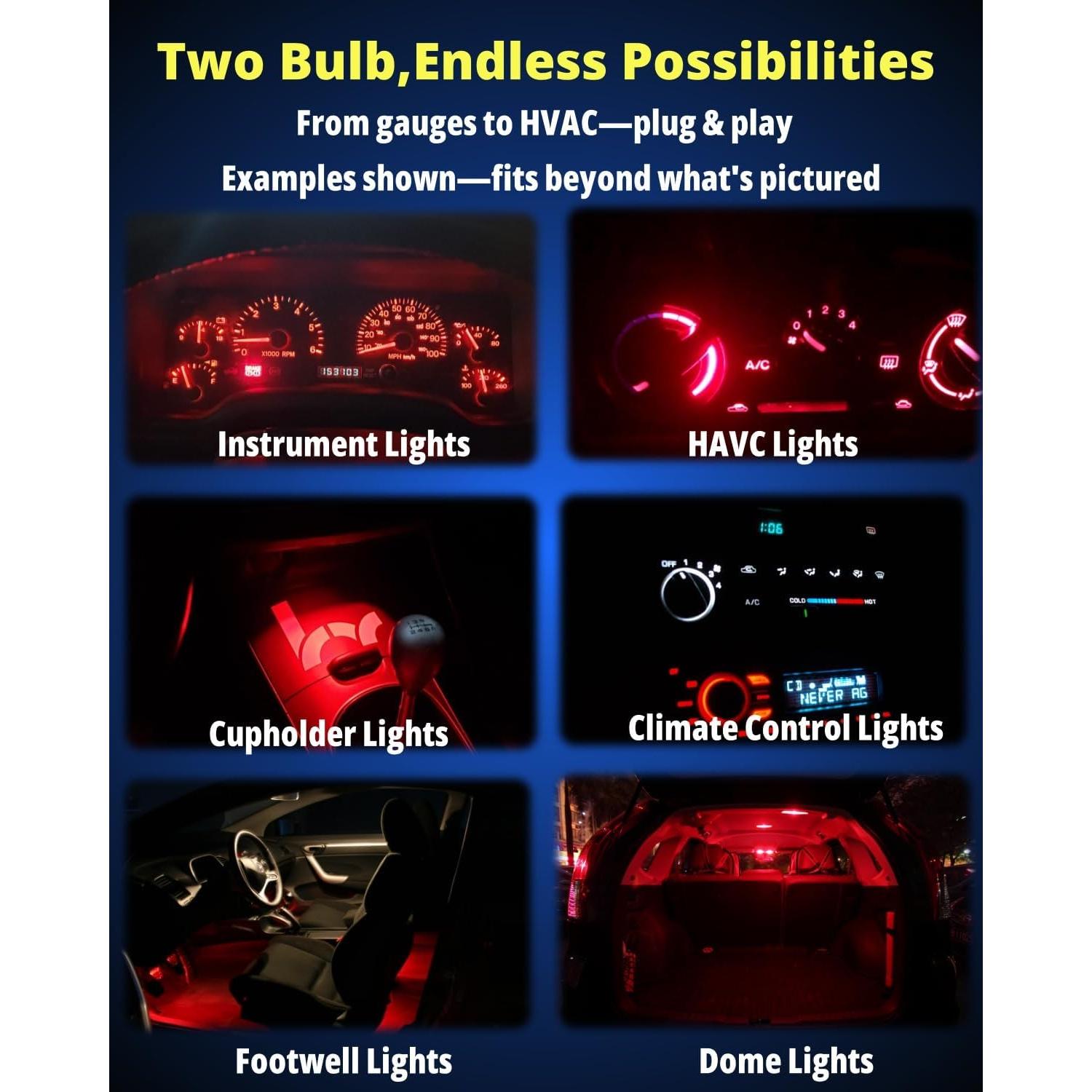 Paquete de 40 Bombillas LED T5 T10 WLJH 300 Lúmenes Rojo