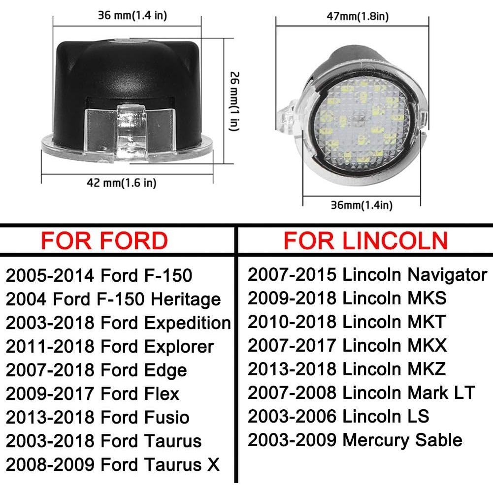 Luz de charco LED KURL-T blanca para Ford 2007-2018 - 2 pcs