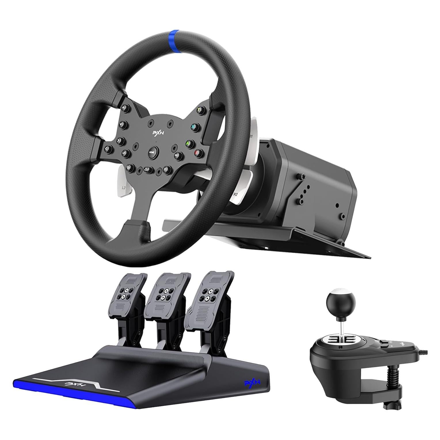 PXN-V99 Racing wheel, 3nm force feedback gaming Racing wheel, 270/900° Dismantle, with Hall magnetic induction pedal, 6+1 gear shift rod steering wheel for PS4/PS3/ Xbox One/Series X/S/PC(7/8/10/11）