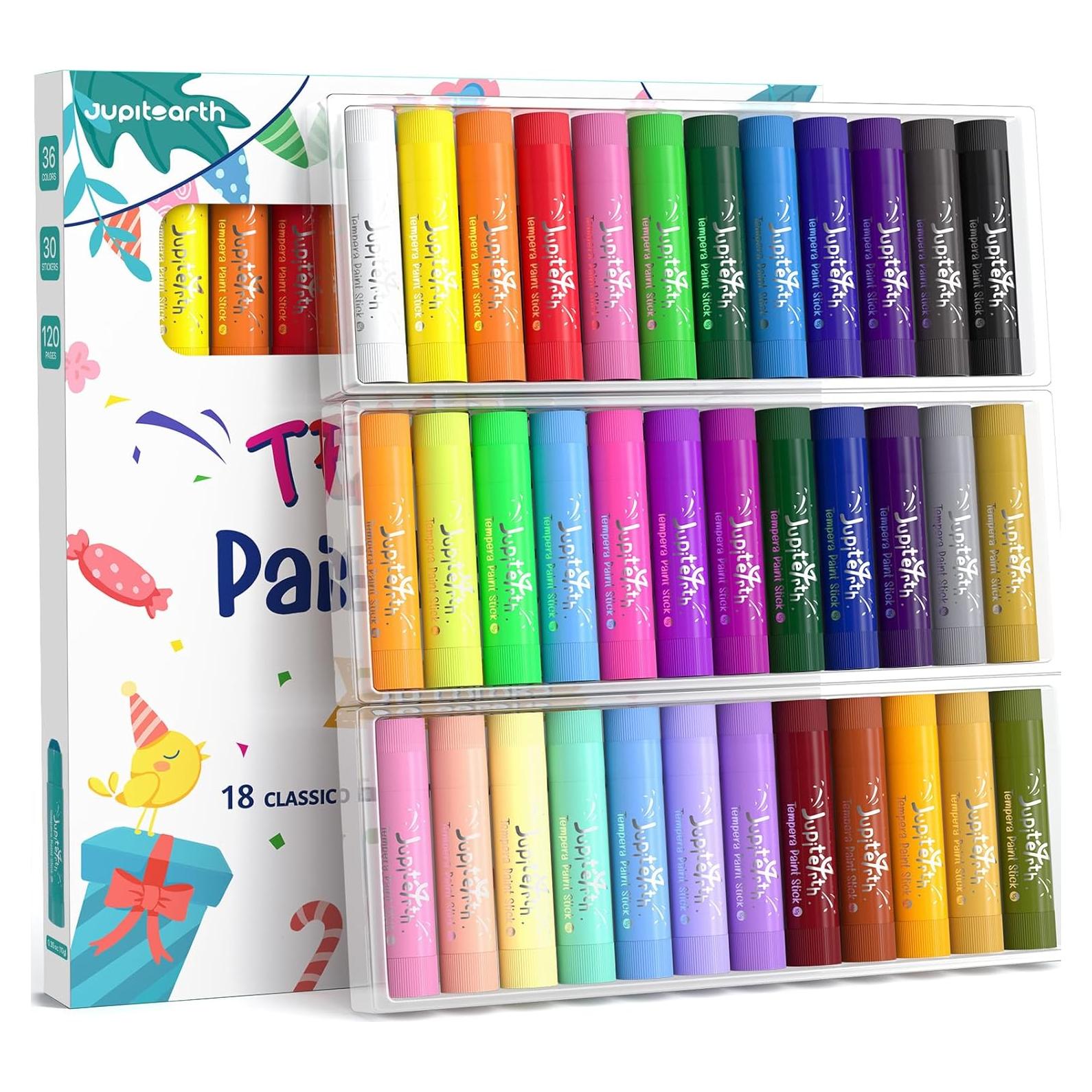 Palitos de Témpera JUPITEARTH 36 Colores No Tóxicos y Lavables