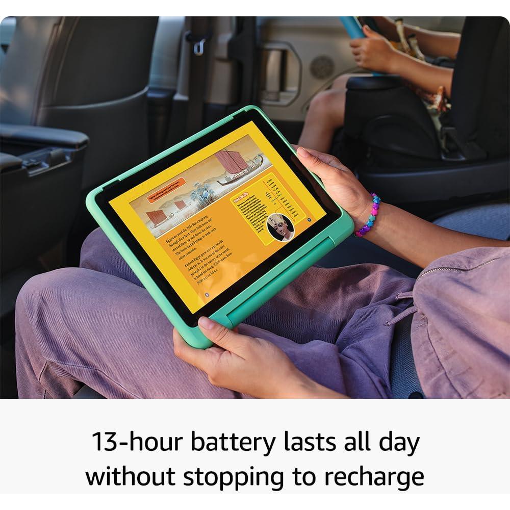 Amazon Fire HD 10 Kids Pro tablet, ages 6-12. Bright 10.1" HD screen, includes ad-free content, robust parental controls, 13-hr battery and slim case for older kids, 32 GB, Happy Day