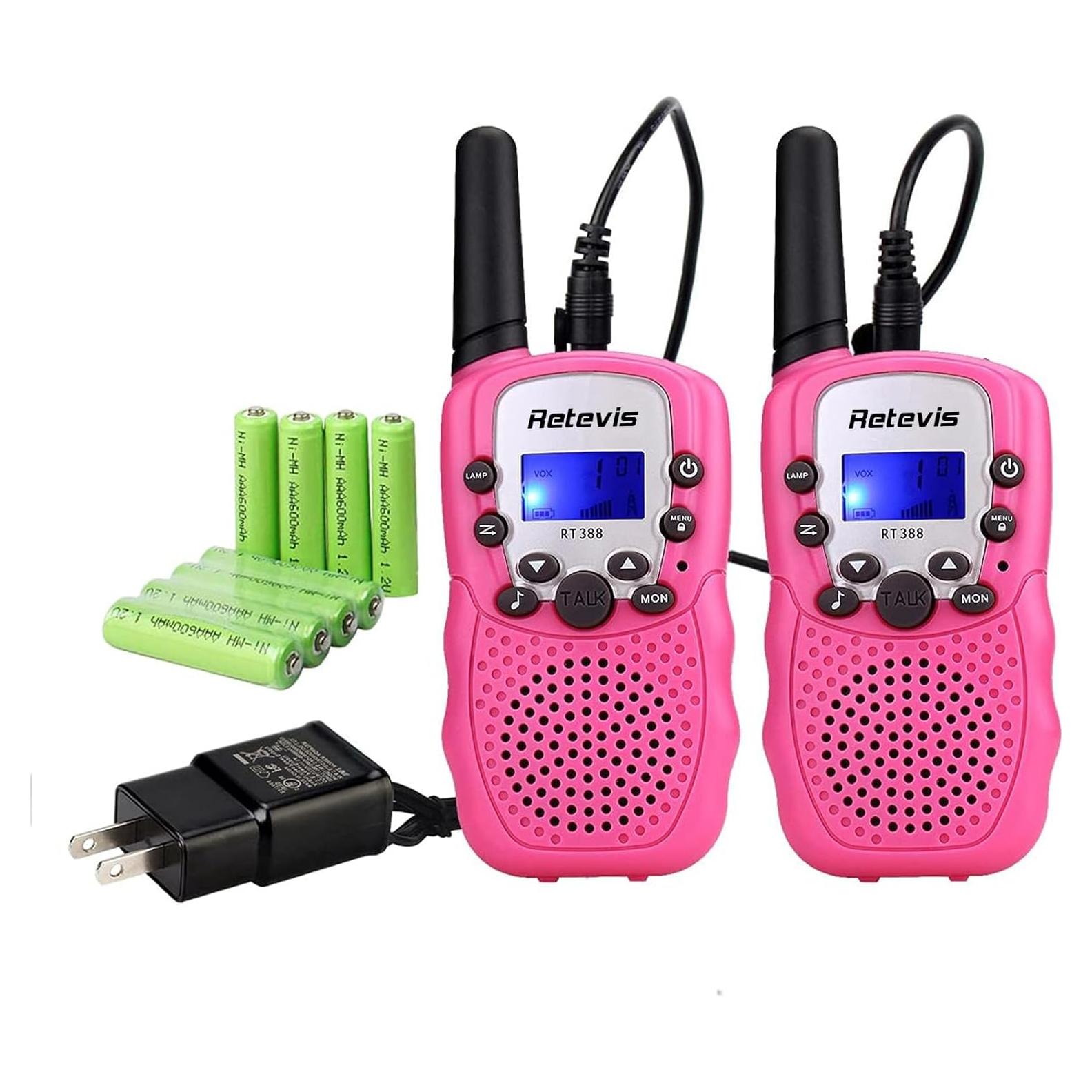 Walkie Talkies Retevis RT388 Rosa Recargables para Niños