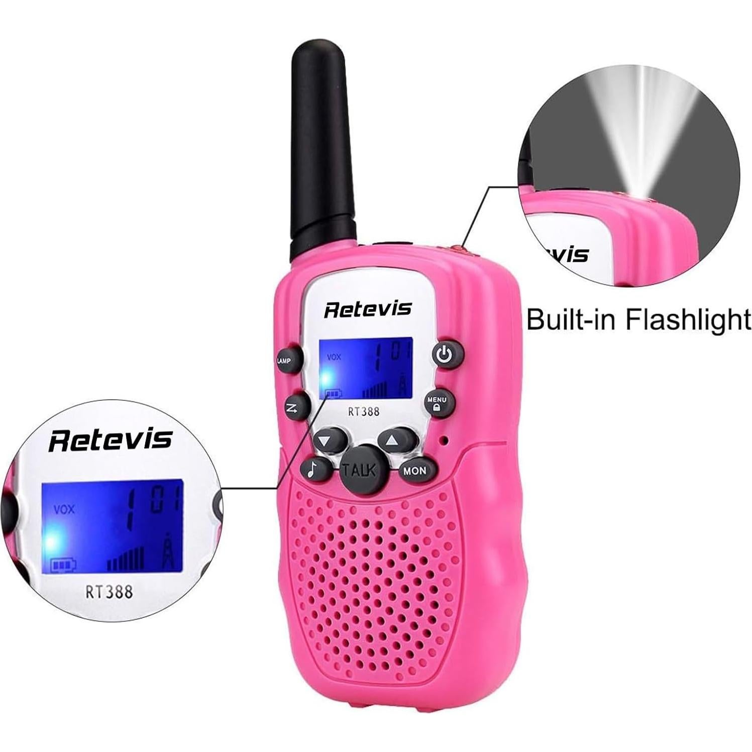 Walkie Talkies Retevis RT388 Rosa Recargables para Niños