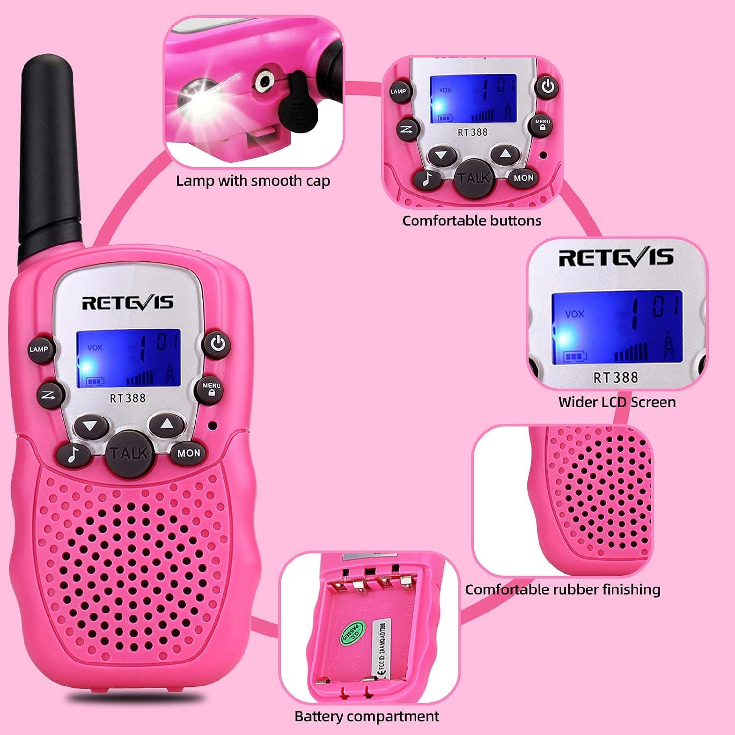 Walkie Talkies Retevis RT388 Rosa Recargables para Niños