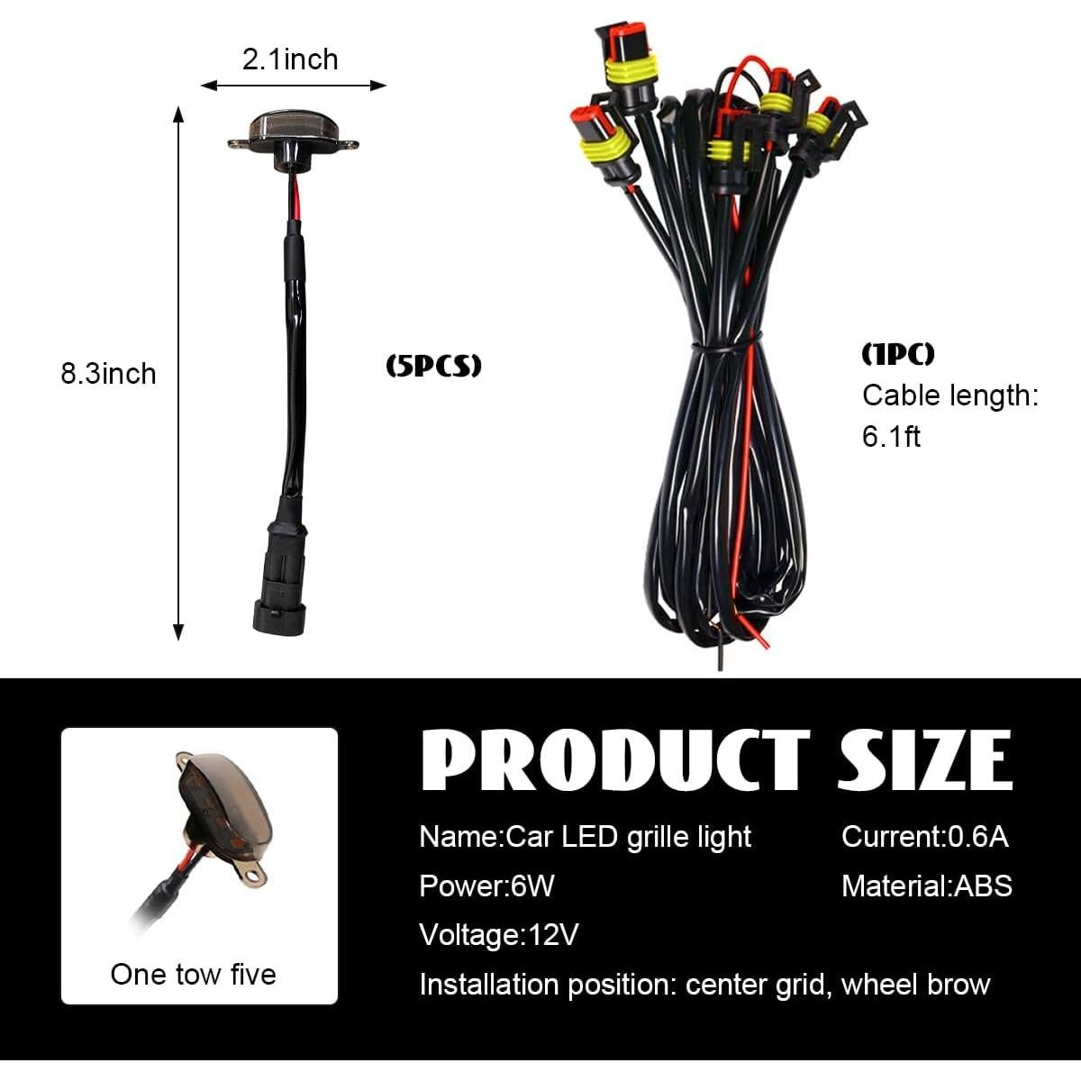 Luces LED de Rejilla KVAEY 5PCS Impermeables para Automóvil