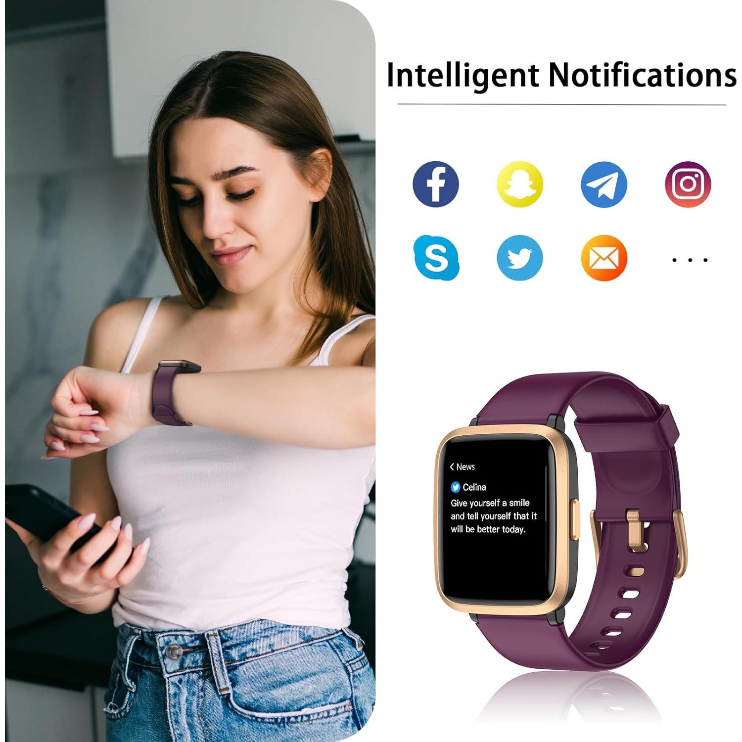 Rastreador de Fitness Stiive Oro Púrpura, Reloj Inteligente 1.3"