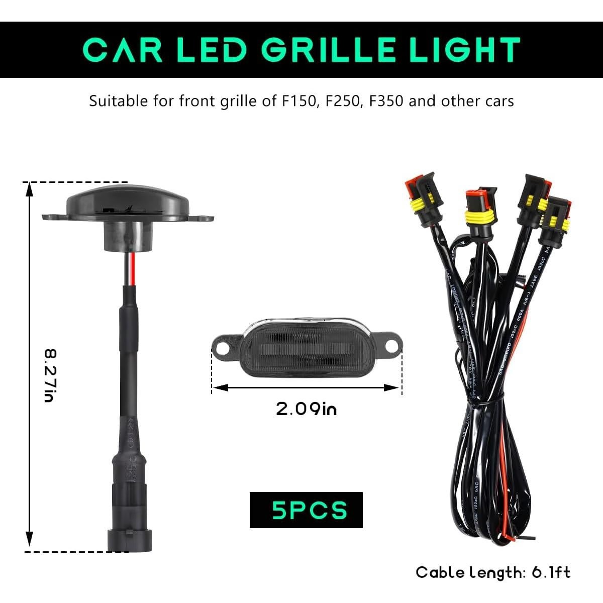Luces LED de Parrilla FSTURIOS 5 PCS para Auto Negro/Blanco