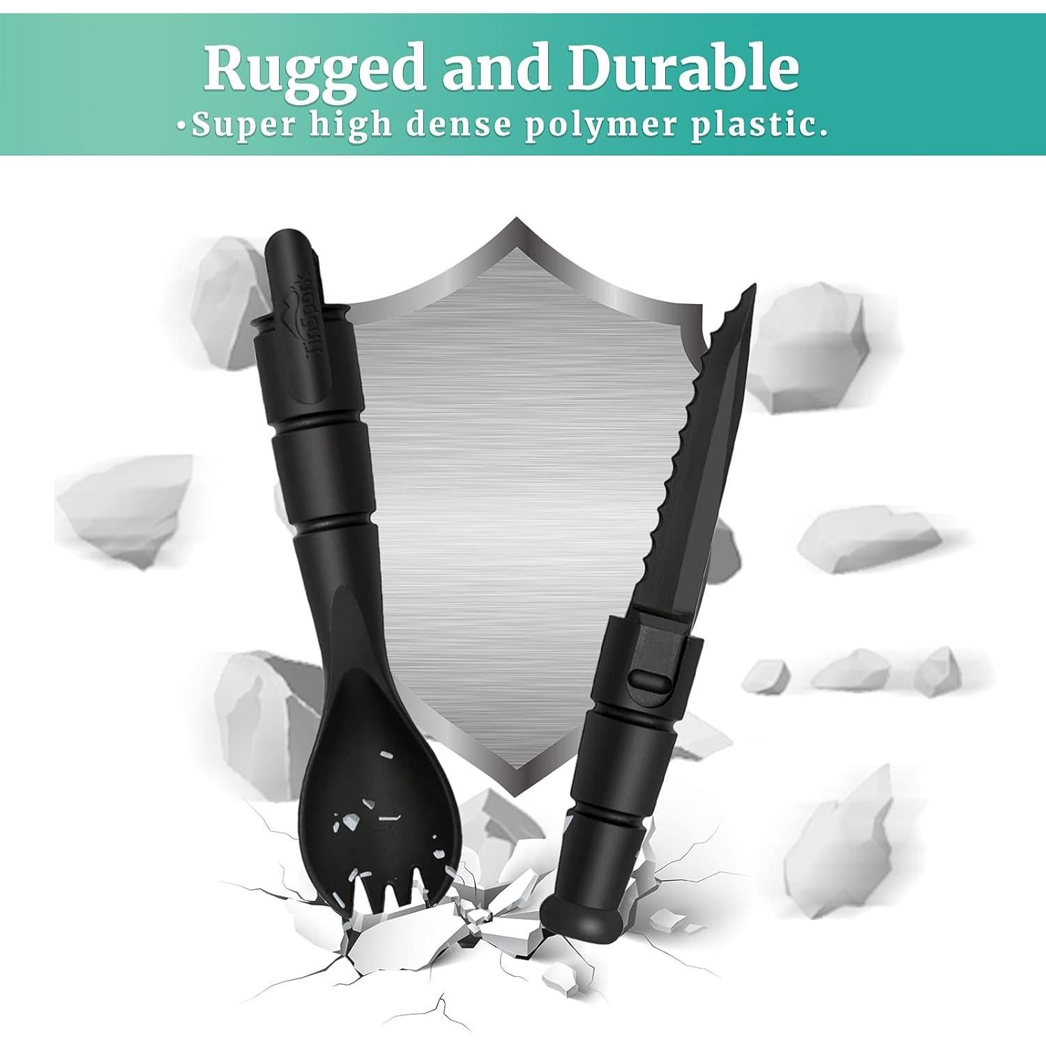 Cuchara Tenedor Táctico Haxrotin 3 en 1 Portátil Negro