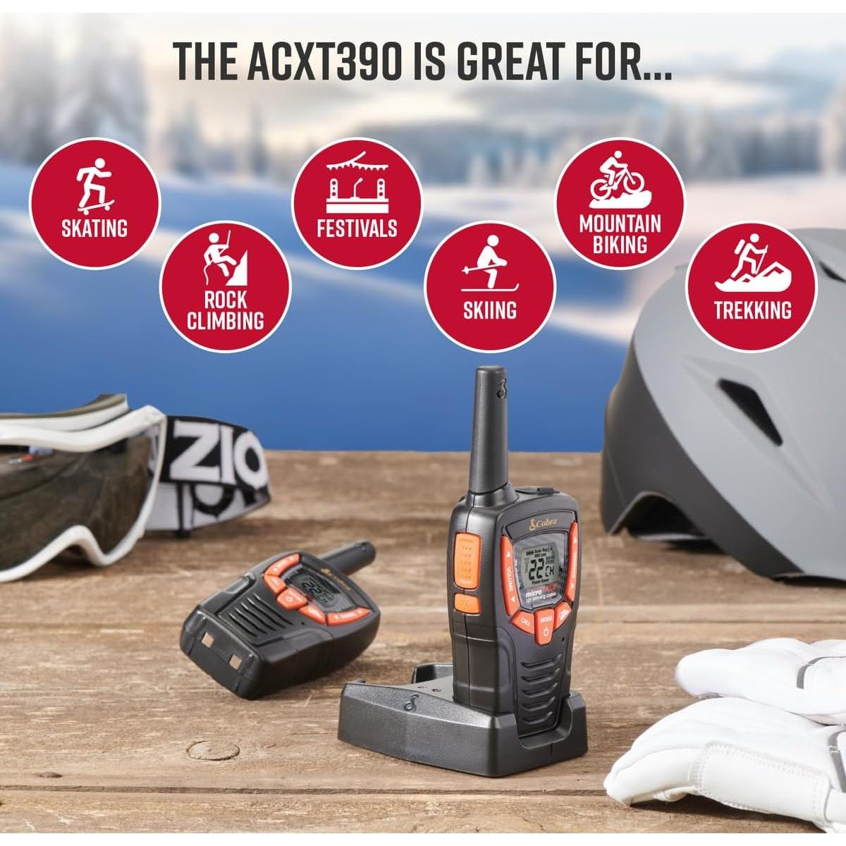 Walkie Talkies Cobra ACXT390 - 22 Canales, 37 km, Recargables