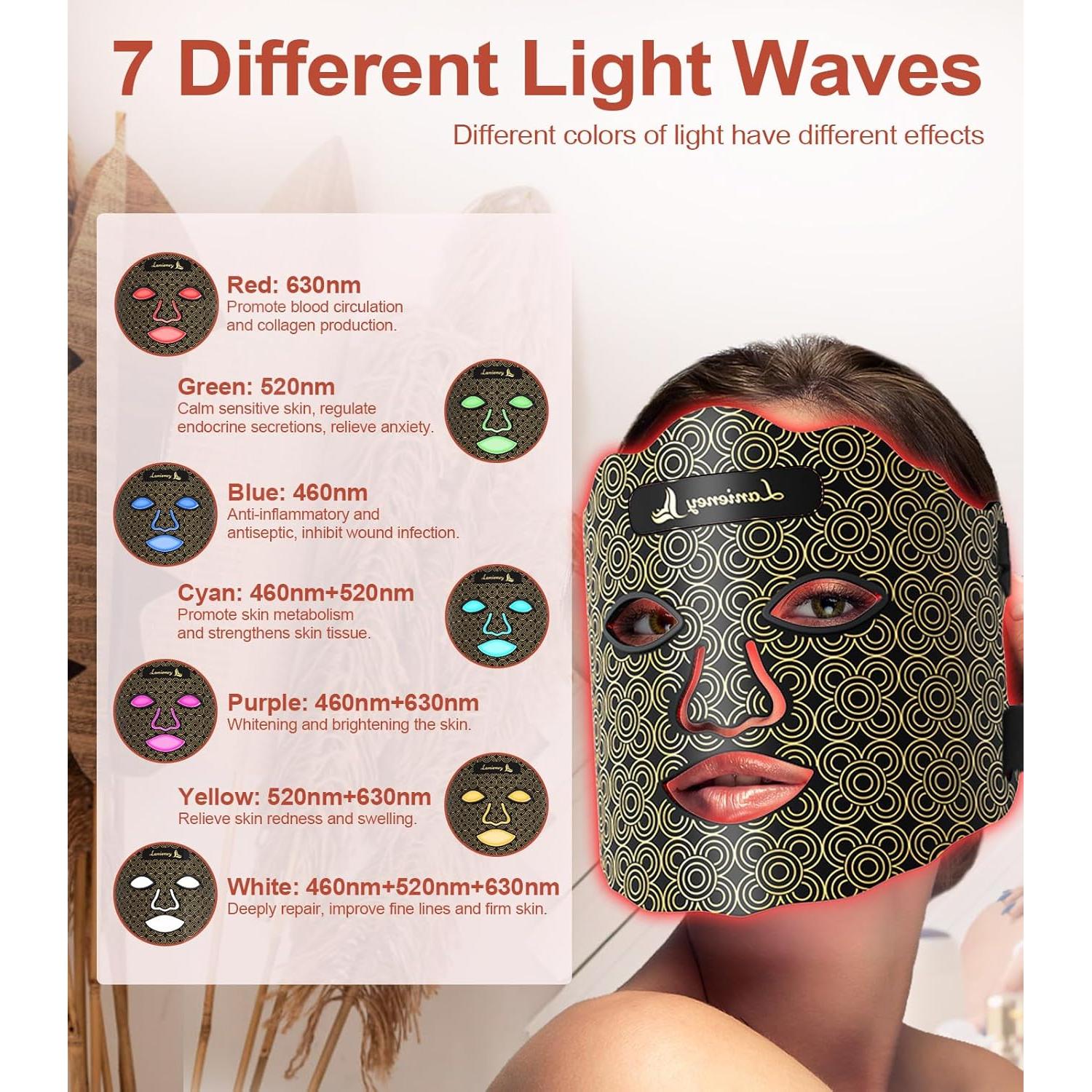 Máscara de Terapia de Luz Roja Lanieney 7 Colores para Piel
