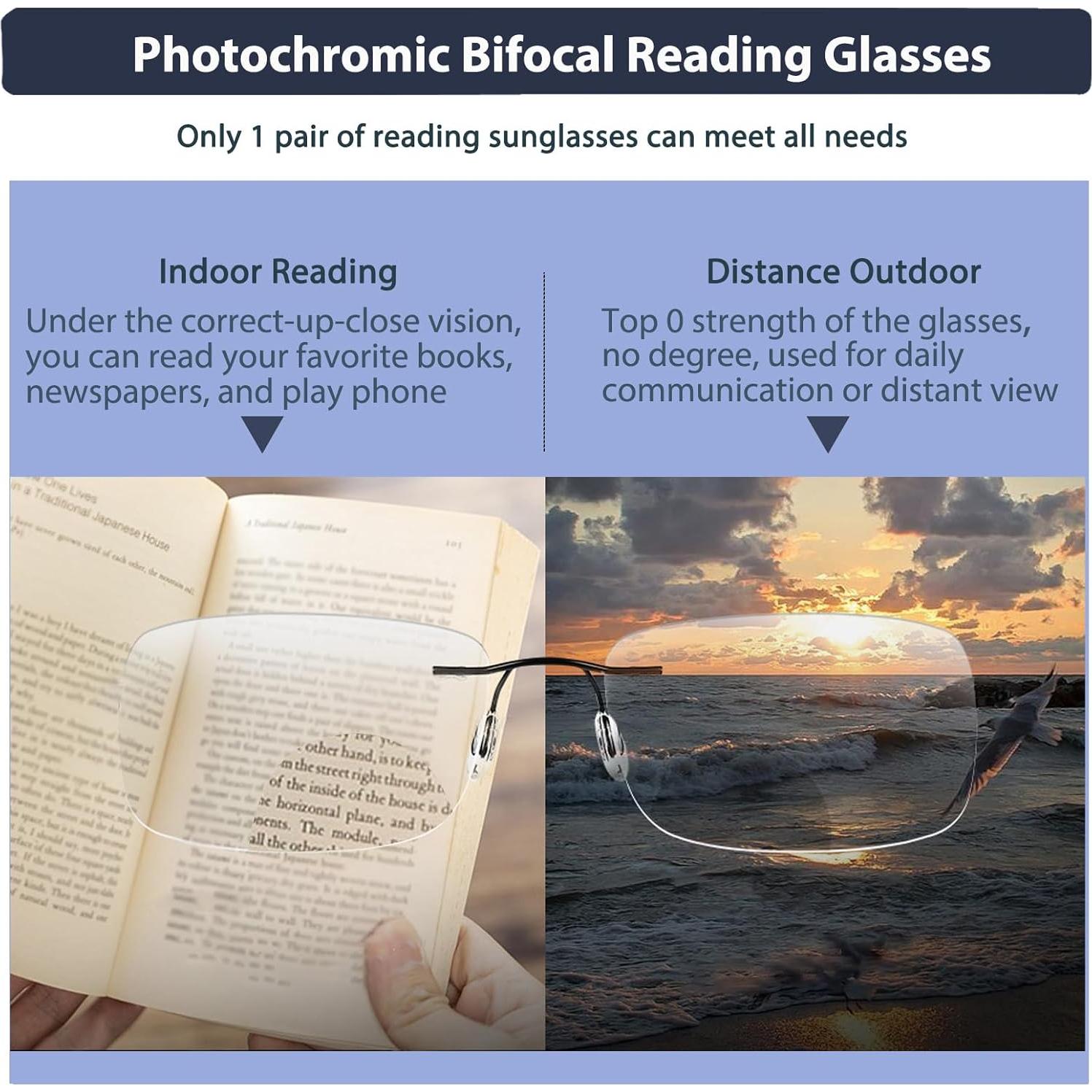 Gafas de lectura bifocales K.LAVER fotocromáticas 3.0x