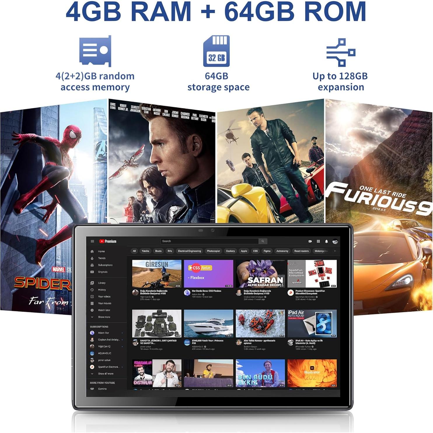 Tableta BYYBUO 10.1" Android 13 4GB RAM 64GB Funda